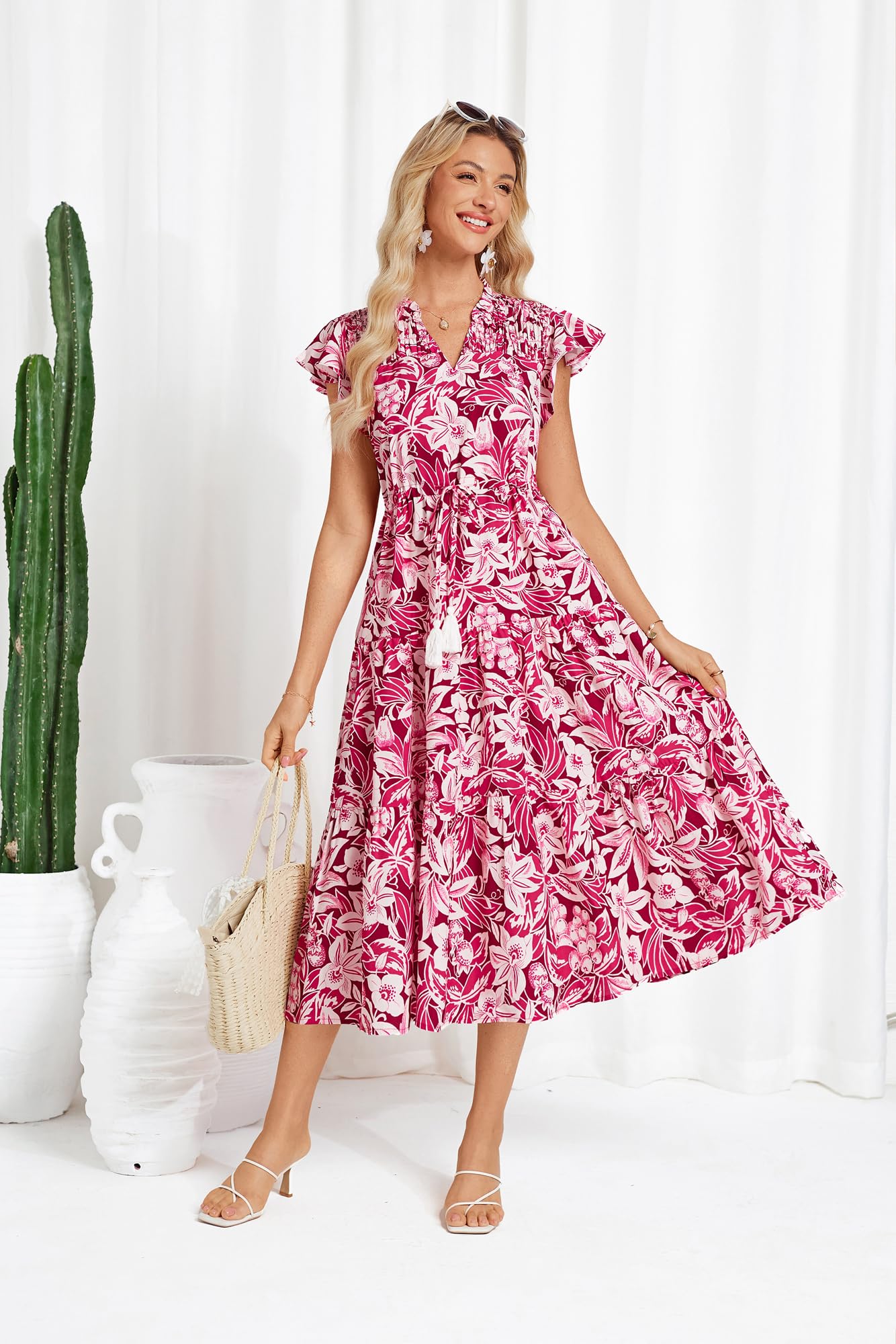 Foto 3 pulgar | Vestido Midi Casual De Verano Con Estampado Floral En Forma De A Para Mujer Grace Karin - Venta Internacional.