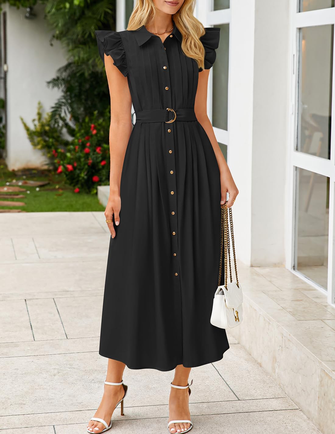 Foto 4 pulgar | Vestido Midi Zesica 2025, Verano, Bohemio, Botones, Cuello En V, Manga Ondulada - Venta Internacional.