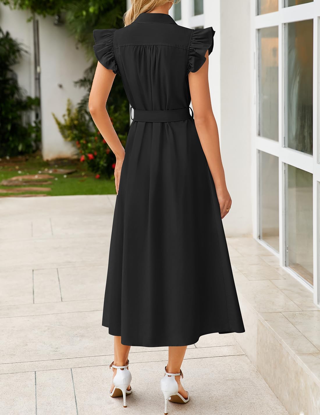 Foto 5 pulgar | Vestido Midi Zesica 2025, Verano, Bohemio, Botones, Cuello En V, Manga Ondulada - Venta Internacional.