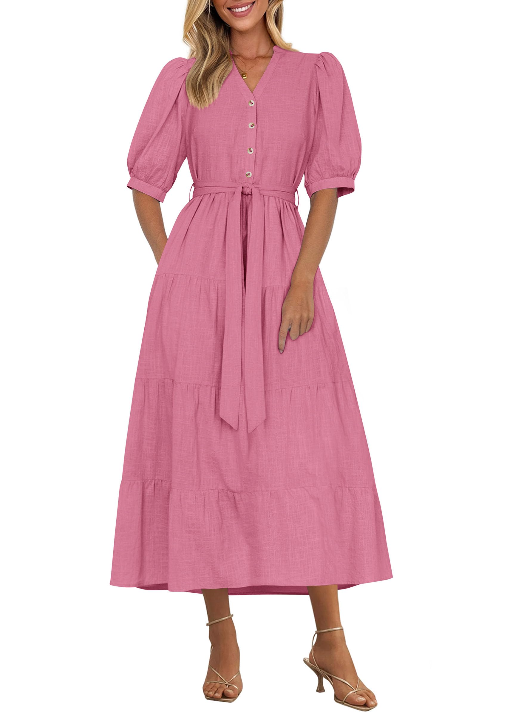 Foto 2 pulgar | Vestido Midi Prettygarden Para Mujer, Verano 2025, Cuello En V, Con Volantes - Venta Internacional.