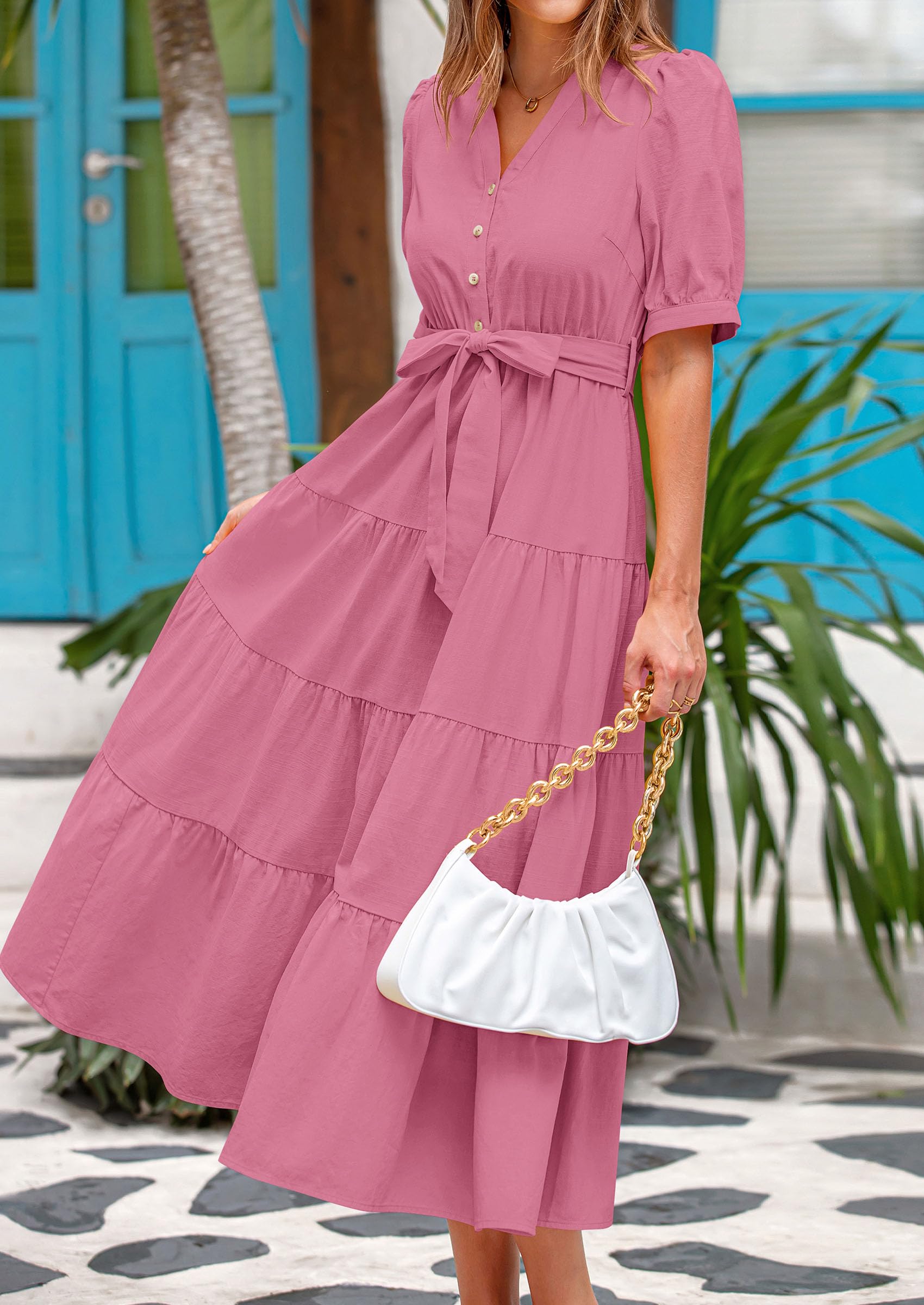 Foto 6 pulgar | Vestido Midi Prettygarden Para Mujer, Verano 2025, Cuello En V, Con Volantes - Venta Internacional.