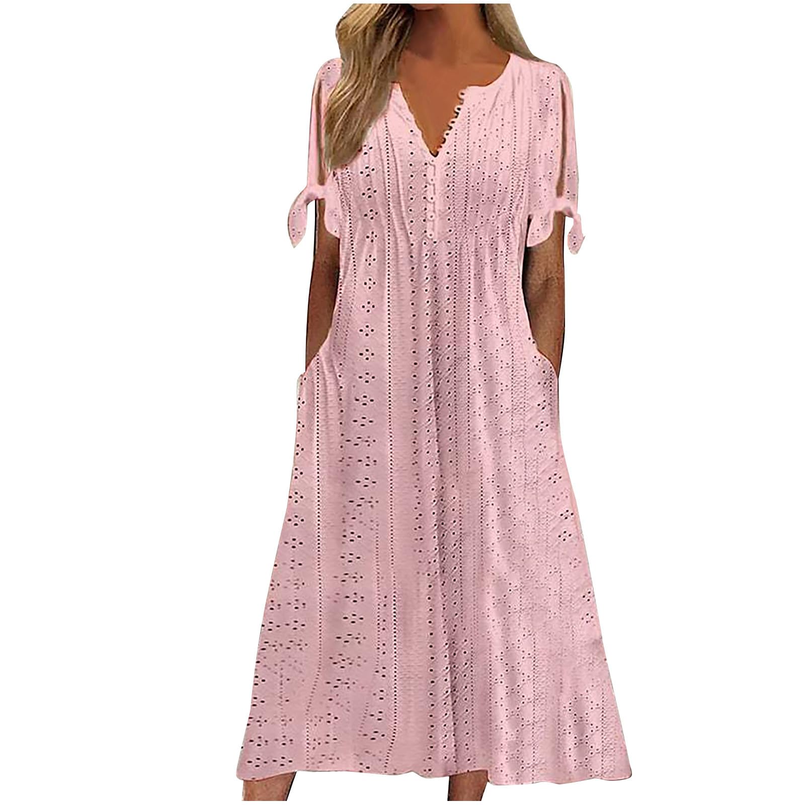 Foto 2 pulgar | Vestido De Verano Genérico Con Hombros Descubiertos Y Ojales, Cuello En V, 2025, Mujer - Venta Internacional.