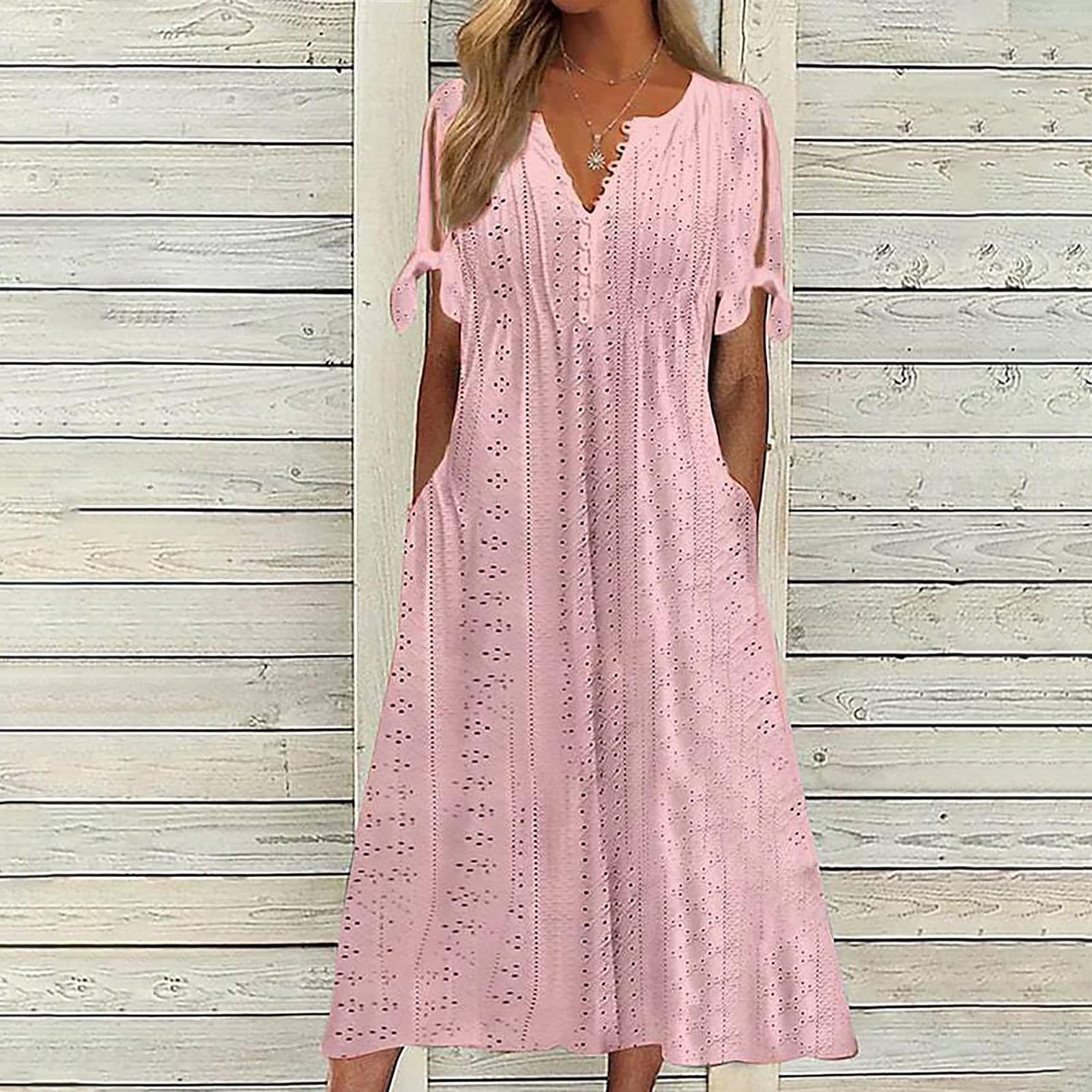 Foto 3 pulgar | Vestido De Verano Genérico Con Hombros Descubiertos Y Ojales, Cuello En V, 2025, Mujer - Venta Internacional.