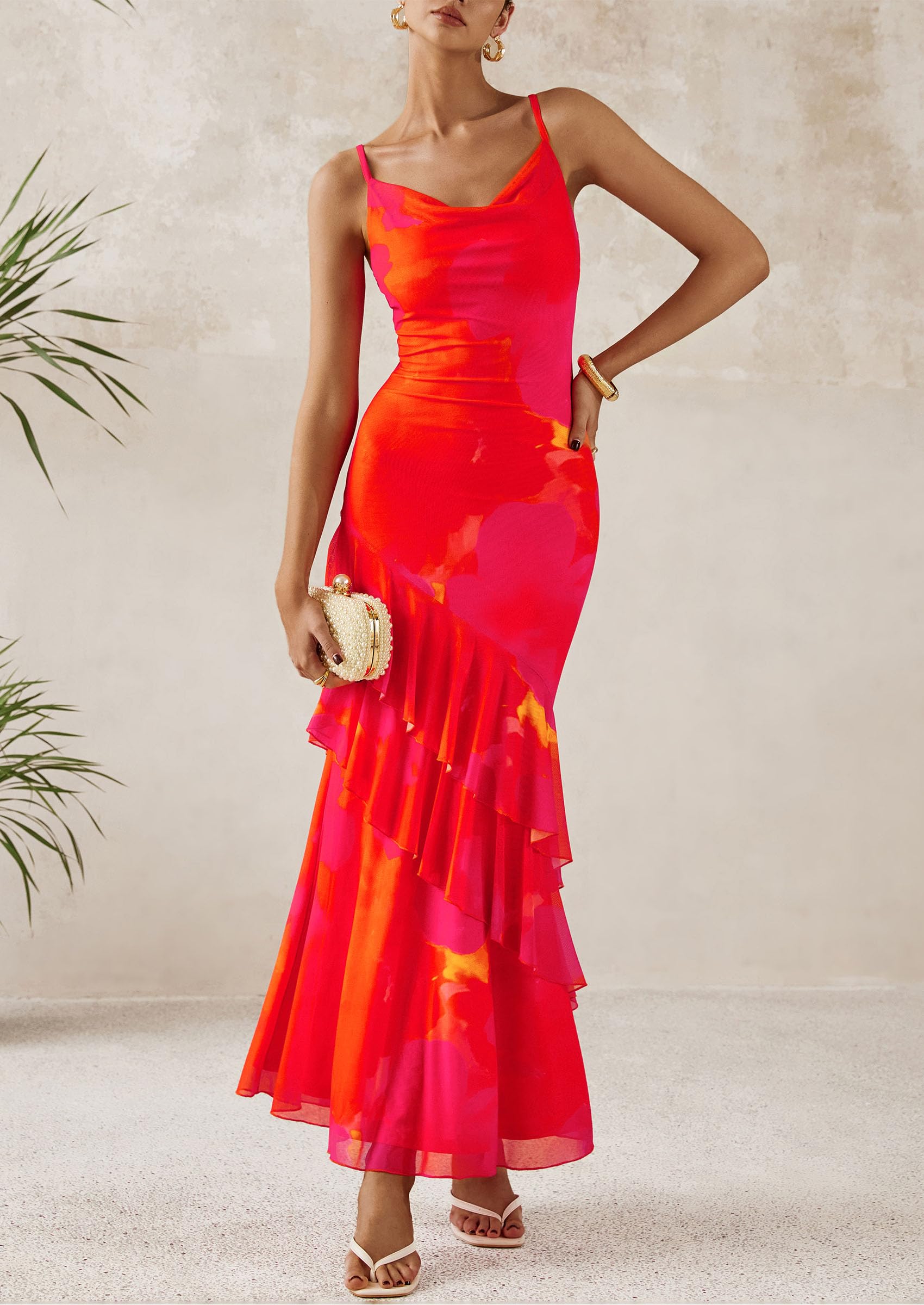 Foto 5 pulgar | Vestido Largo Prettygarden 2025 Con Estampado Floral Escalonado De Verano Para Mujer - Venta Internacional.
