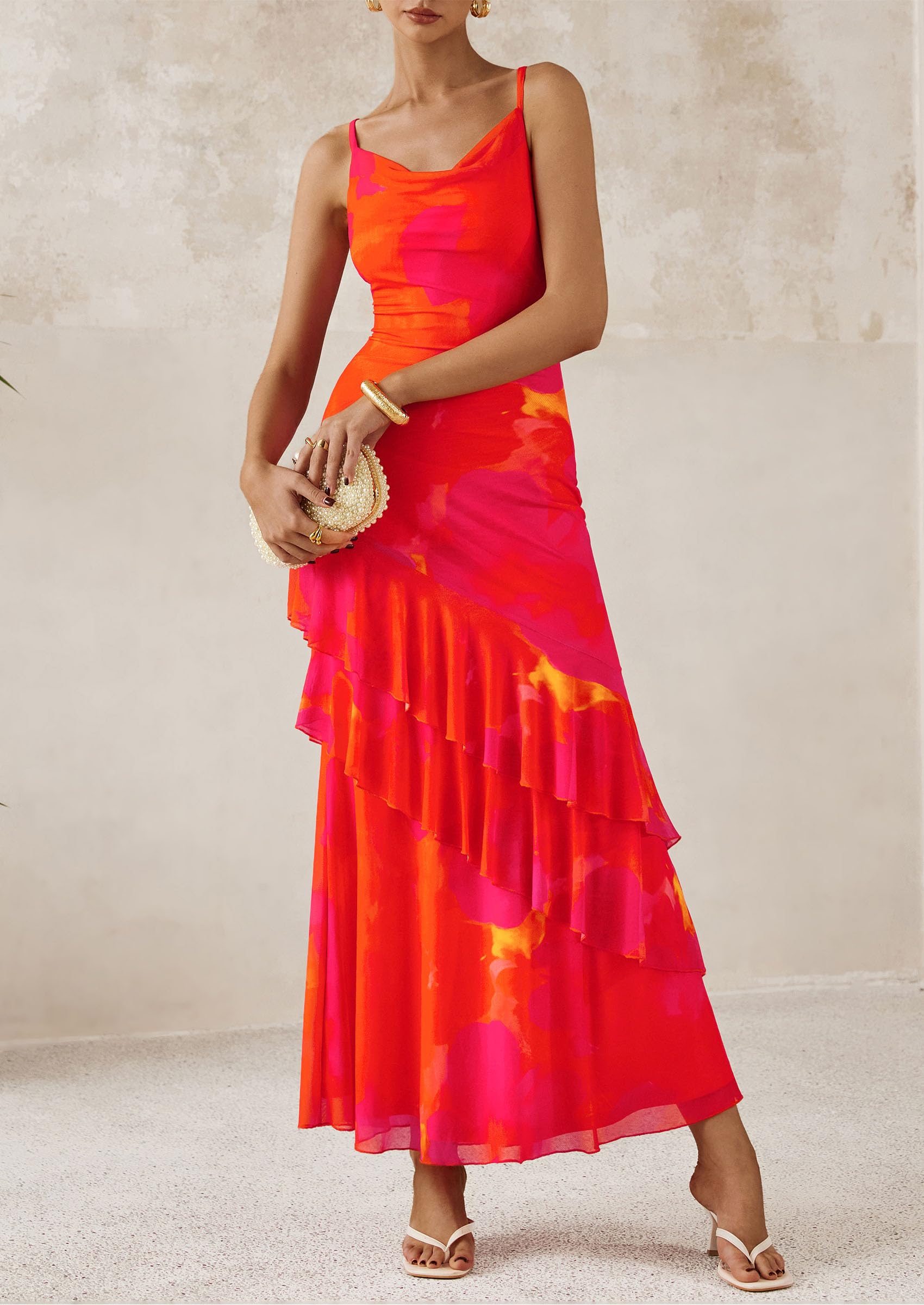 Foto 5 | Vestido Largo Prettygarden 2025 Con Estampado Floral Escalonado De Verano Para Mujer - Venta Internacional.