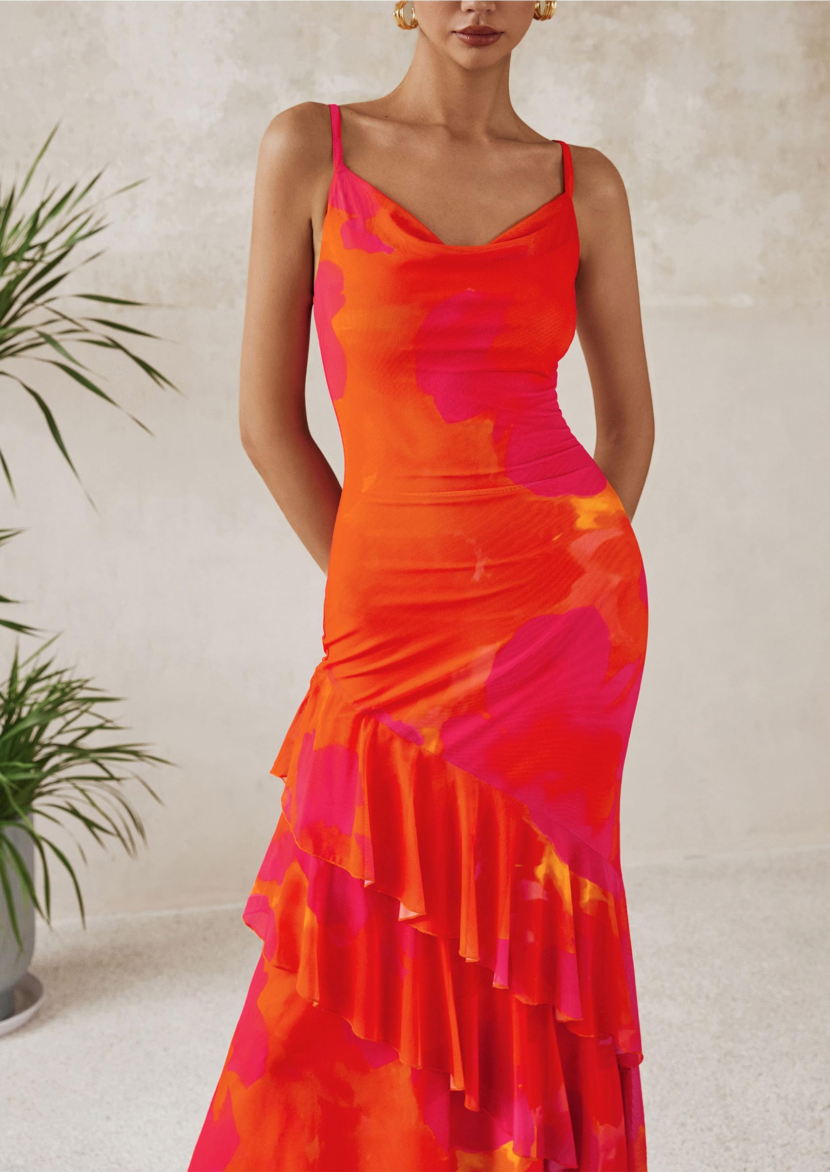 Foto 7 | Vestido Largo Prettygarden 2025 Con Estampado Floral Escalonado De Verano Para Mujer - Venta Internacional.