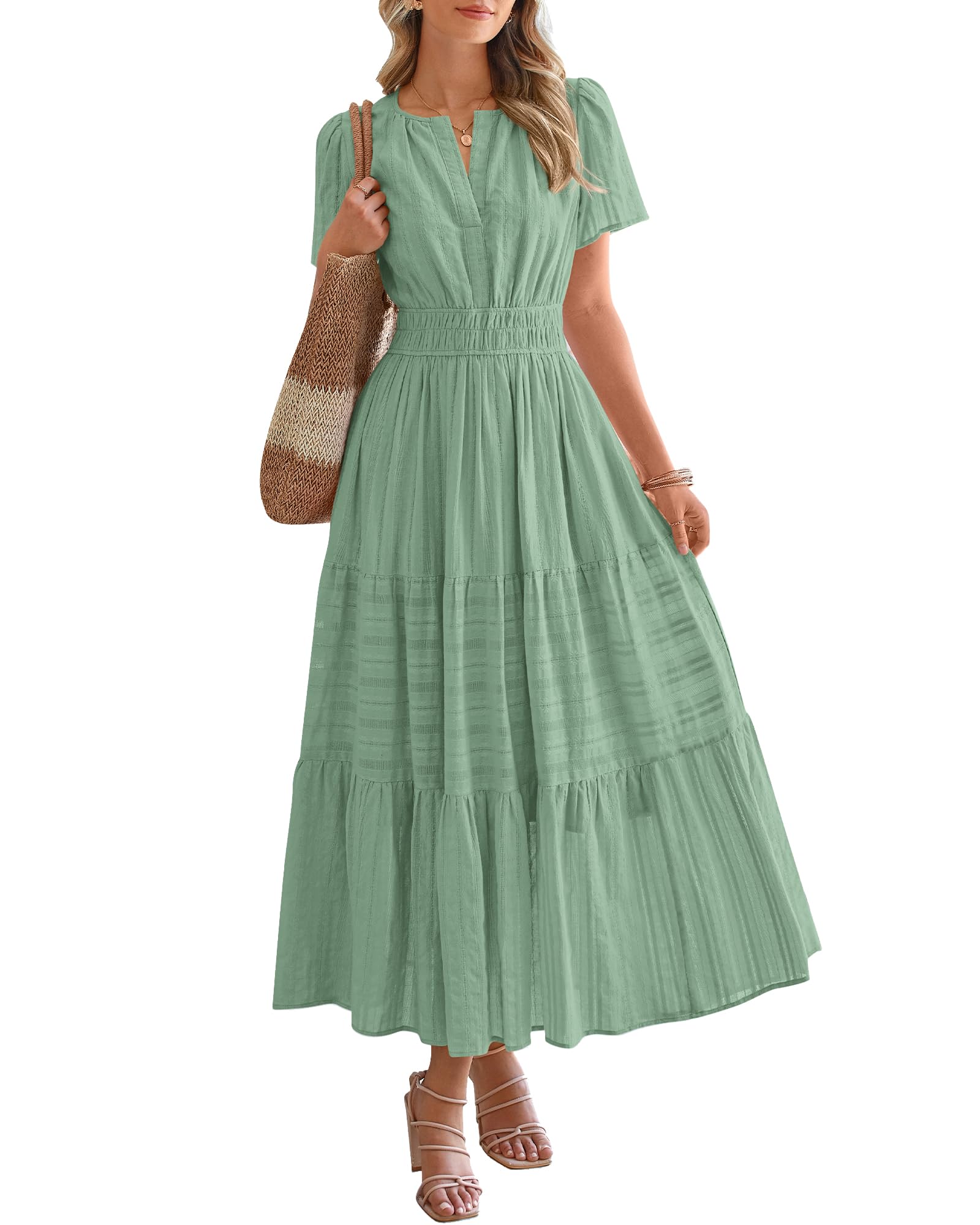 Foto 2 pulgar | Vestido Casual Btfbm Para Mujer, Verano 2025, Cuello En V, Maxi Con Bolsillos - Venta Internacional.