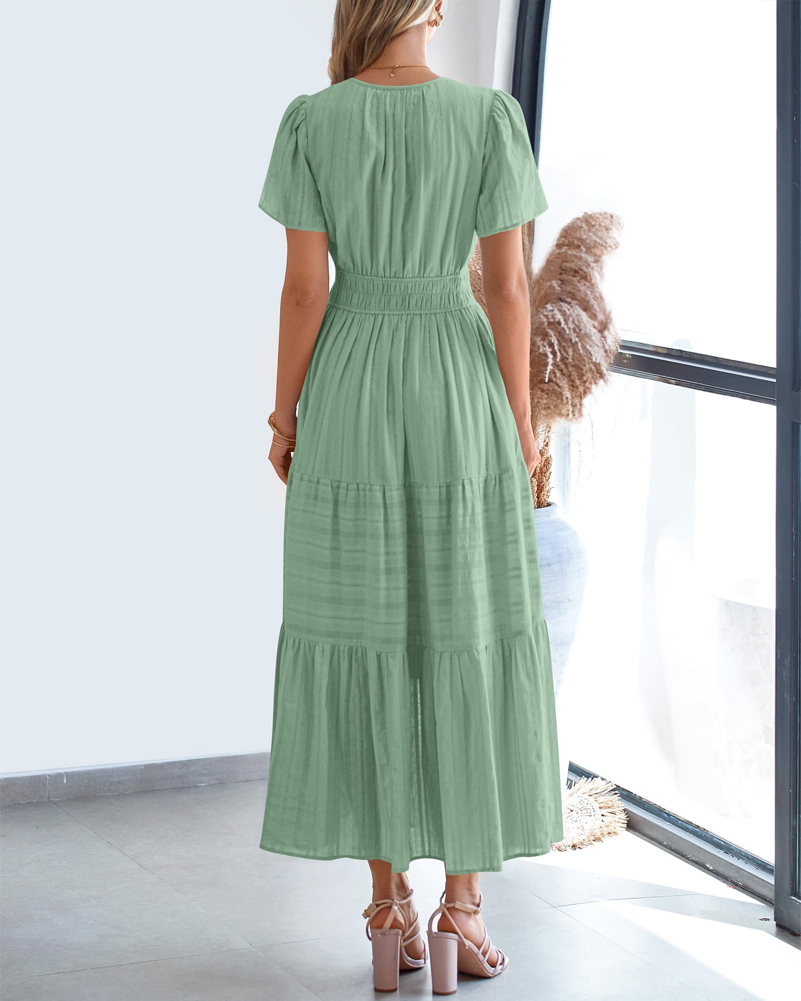 Foto 3 | Vestido Casual Btfbm Para Mujer, Verano 2025, Cuello En V, Maxi Con Bolsillos - Venta Internacional.