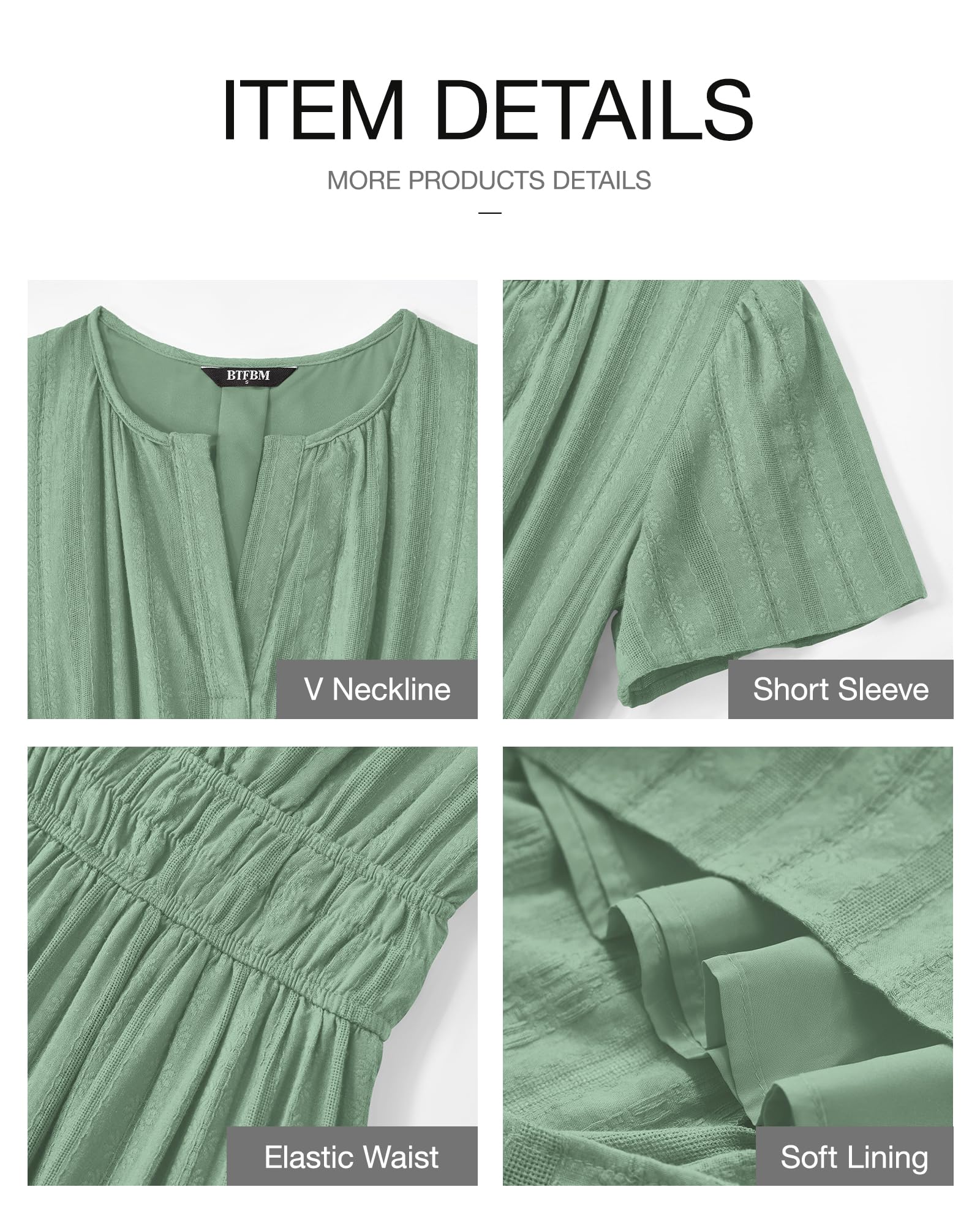 Foto 5 pulgar | Vestido Casual Btfbm Para Mujer, Verano 2025, Cuello En V, Maxi Con Bolsillos - Venta Internacional.