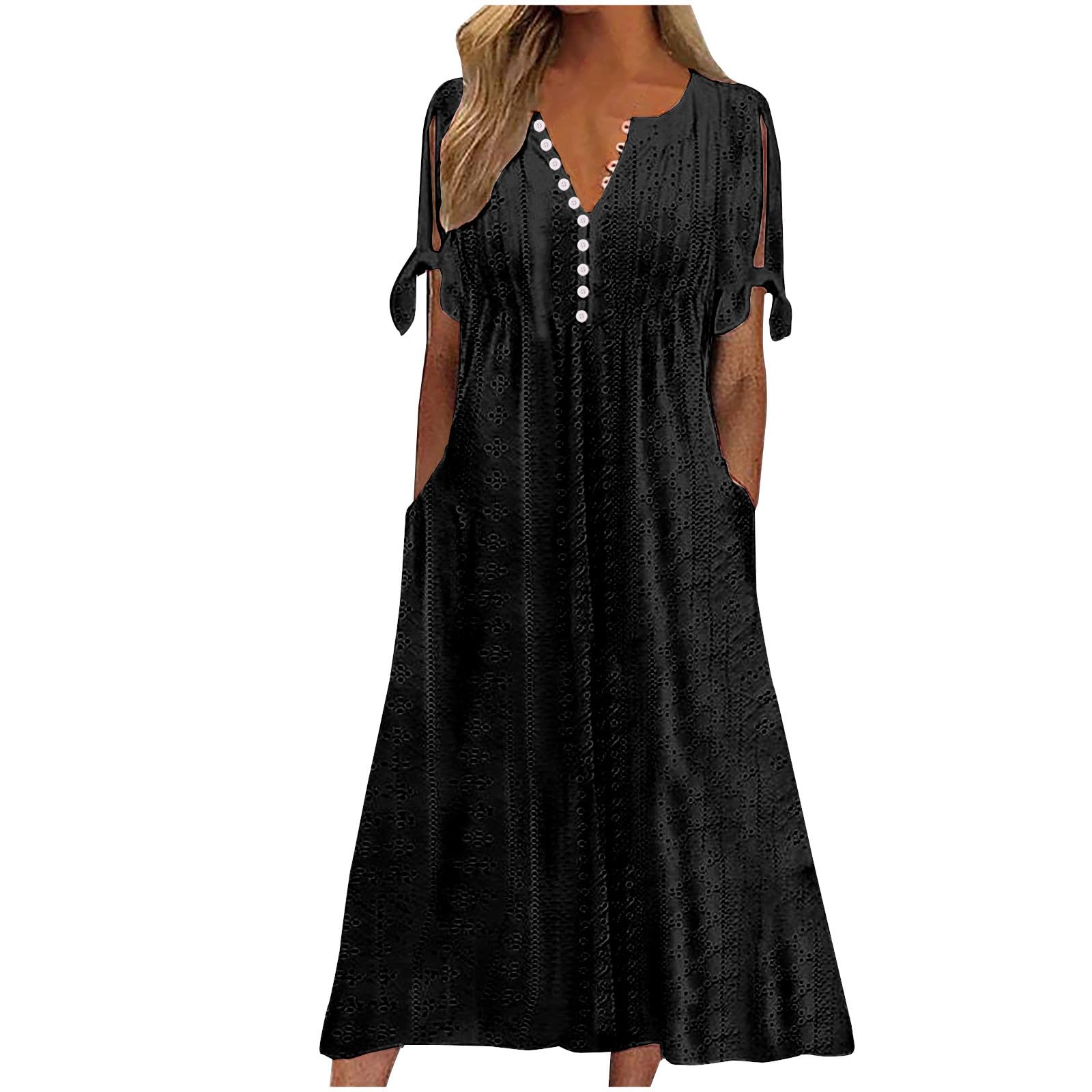 Foto 2 pulgar | Vestido De Verano Genérico Con Hombros Descubiertos Y Ojales, Cuello En V, 2025, Mujer - Venta Internacional.
