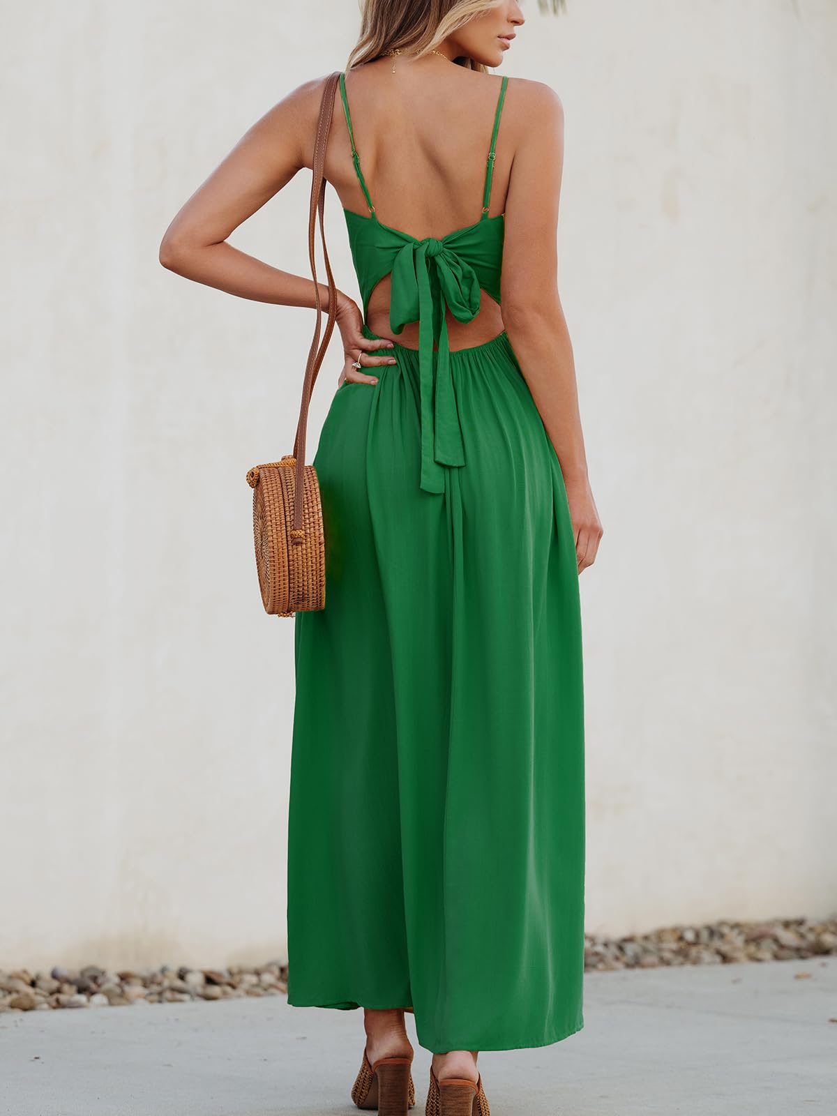 Foto 4 pulgar | Vestido Largo Cupshe Con Cuello En V Retorcido, Sin Mangas, Rayón Verde - Venta Internacional.