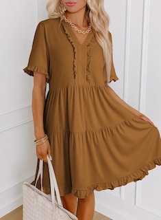 Foto 3 | Vestido De Verano Dokotoo 2025 Con Cuello En V Y Manga Corta Marrón Xl - Venta Internacional.