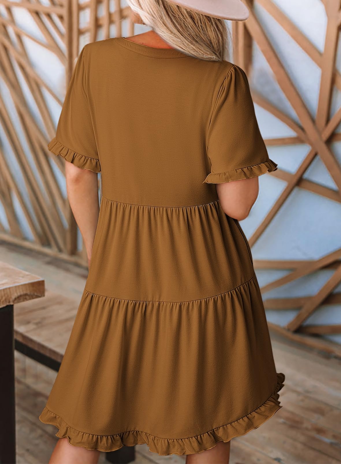 Foto 5 pulgar | Vestido De Verano Dokotoo 2025 Con Cuello En V Y Manga Corta Marrón Xl - Venta Internacional.