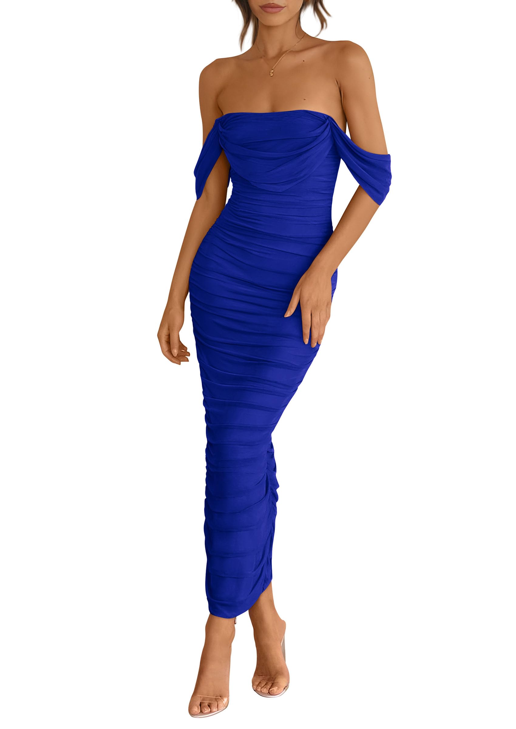 Vestido Prettygarden Para Mujer 2025, Verano, Hombros Descubiertos, Azul S - Venta Internacional.