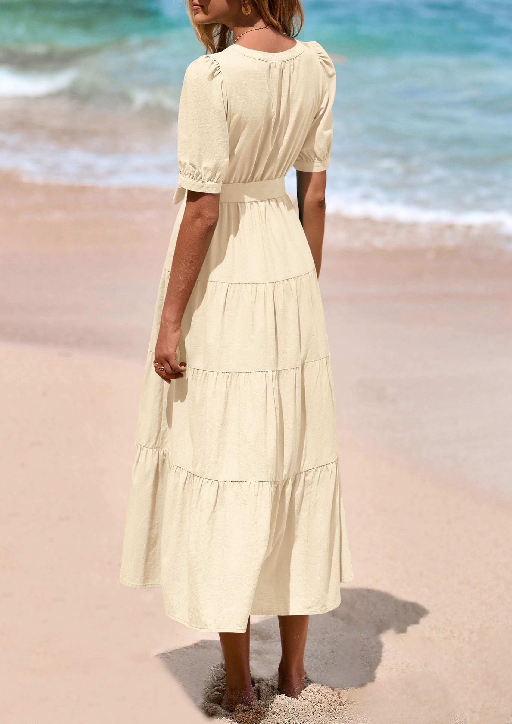 Foto 2 | Vestido Midi Prettygarden Para Mujer, Verano 2025, Cuello En V Con Bolsillos - Venta Internacional.
