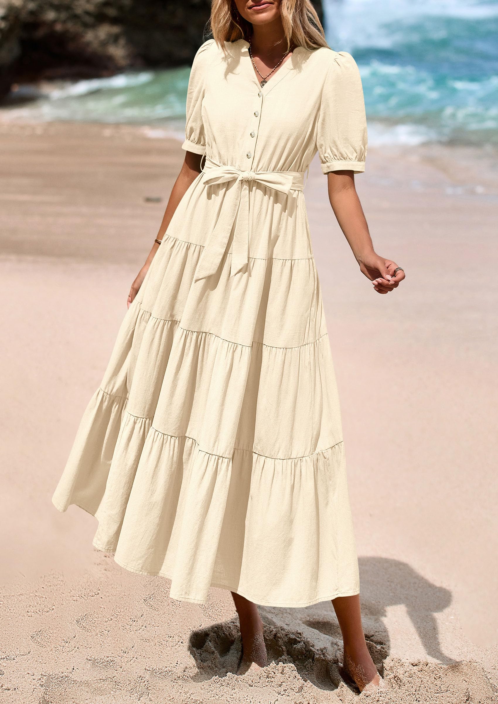 Foto 8 pulgar | Vestido Midi Prettygarden Para Mujer, Verano 2025, Cuello En V Con Bolsillos - Venta Internacional.