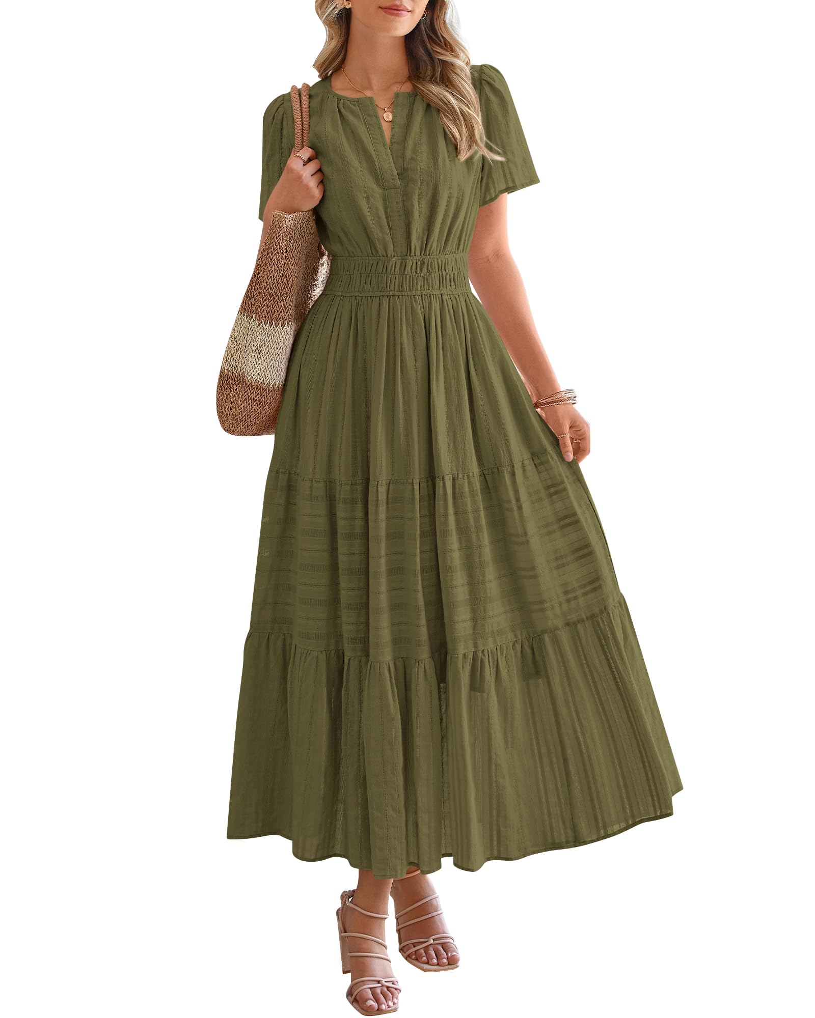 Foto 2 pulgar | Vestido Casual Btfbm Para Mujer, Verano 2025, Cuello En V, Verde Militar - Venta Internacional.