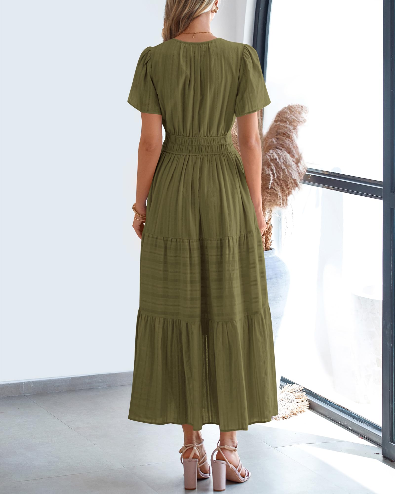 Foto 4 pulgar | Vestido Casual Btfbm Para Mujer, Verano 2025, Cuello En V, Verde Militar - Venta Internacional.
