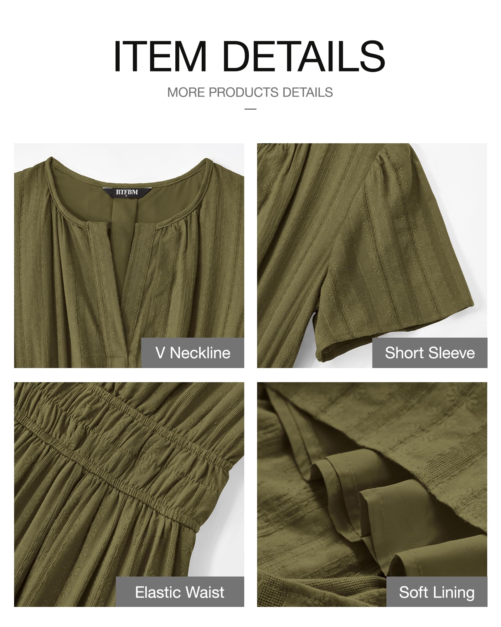 Foto 5 pulgar | Vestido Casual Btfbm Para Mujer, Verano 2025, Cuello En V, Verde Militar - Venta Internacional.