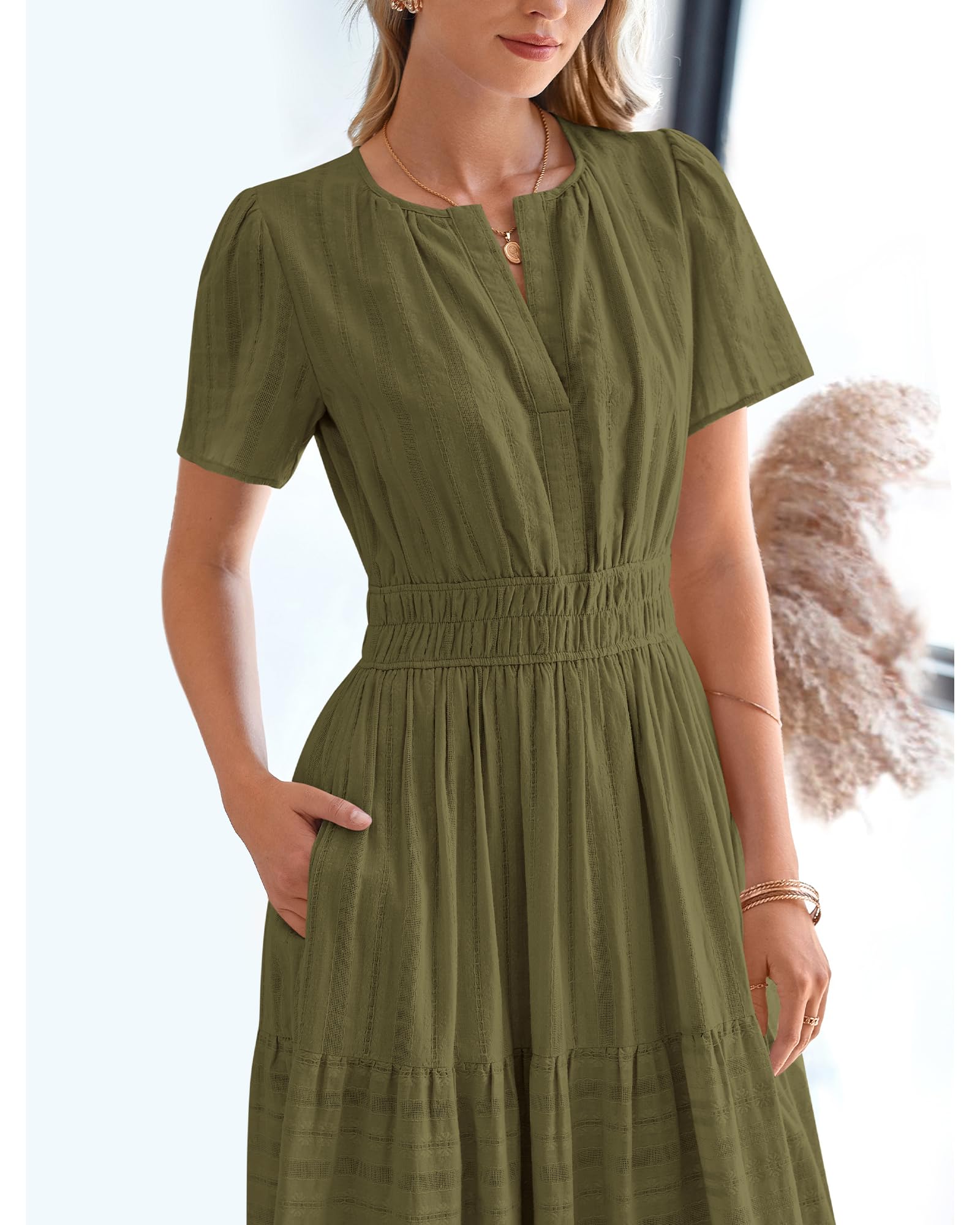 Foto 8 pulgar | Vestido Casual Btfbm Para Mujer, Verano 2025, Cuello En V, Verde Militar - Venta Internacional.