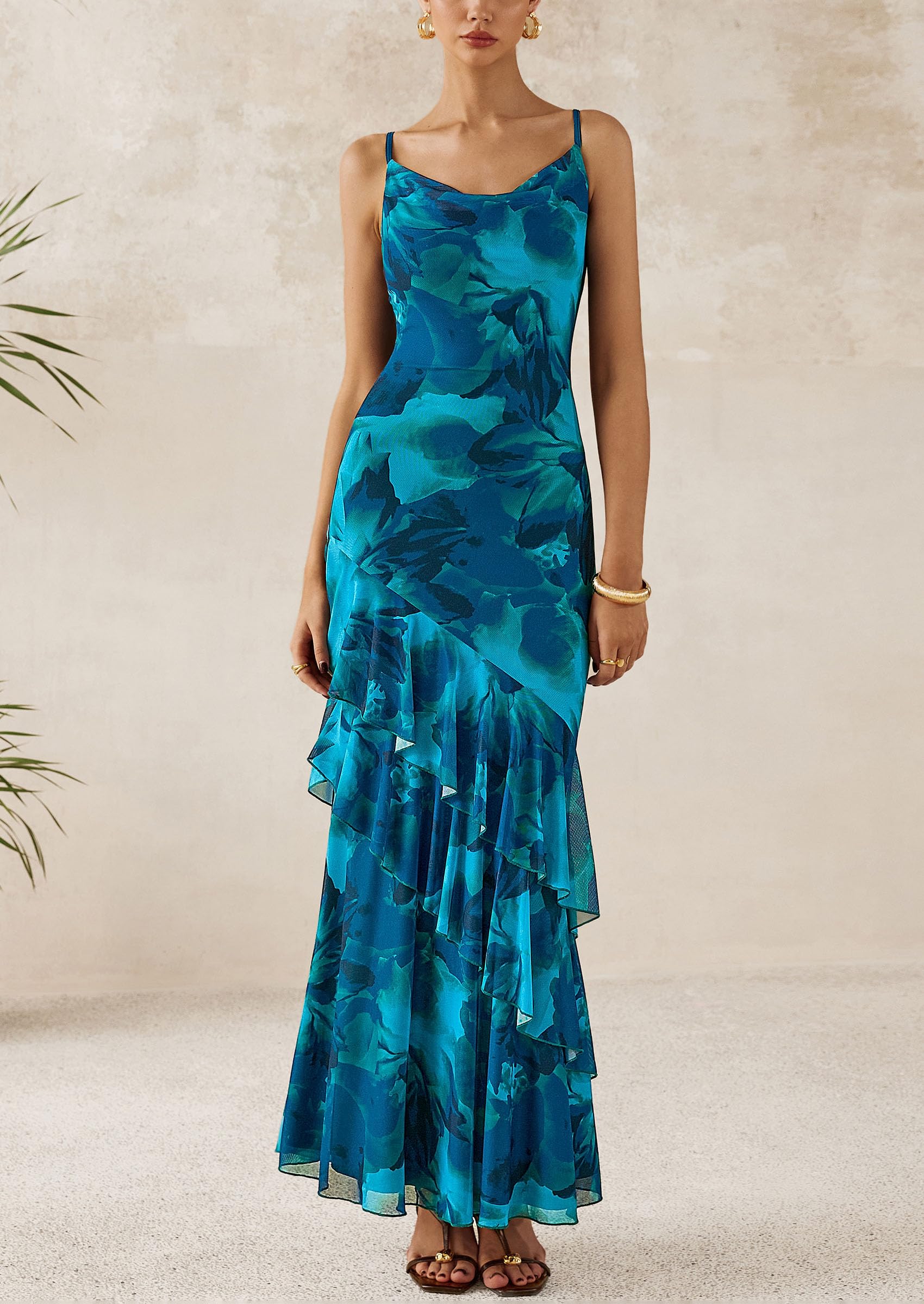 Foto 3 | Vestido Largo Prettygarden 2025 Con Estampado Floral Escalonado De Verano - Venta Internacional.