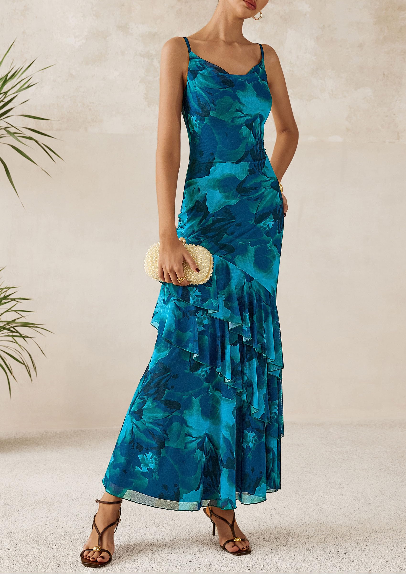 Foto 4 | Vestido Largo Prettygarden 2025 Con Estampado Floral Escalonado De Verano - Venta Internacional.