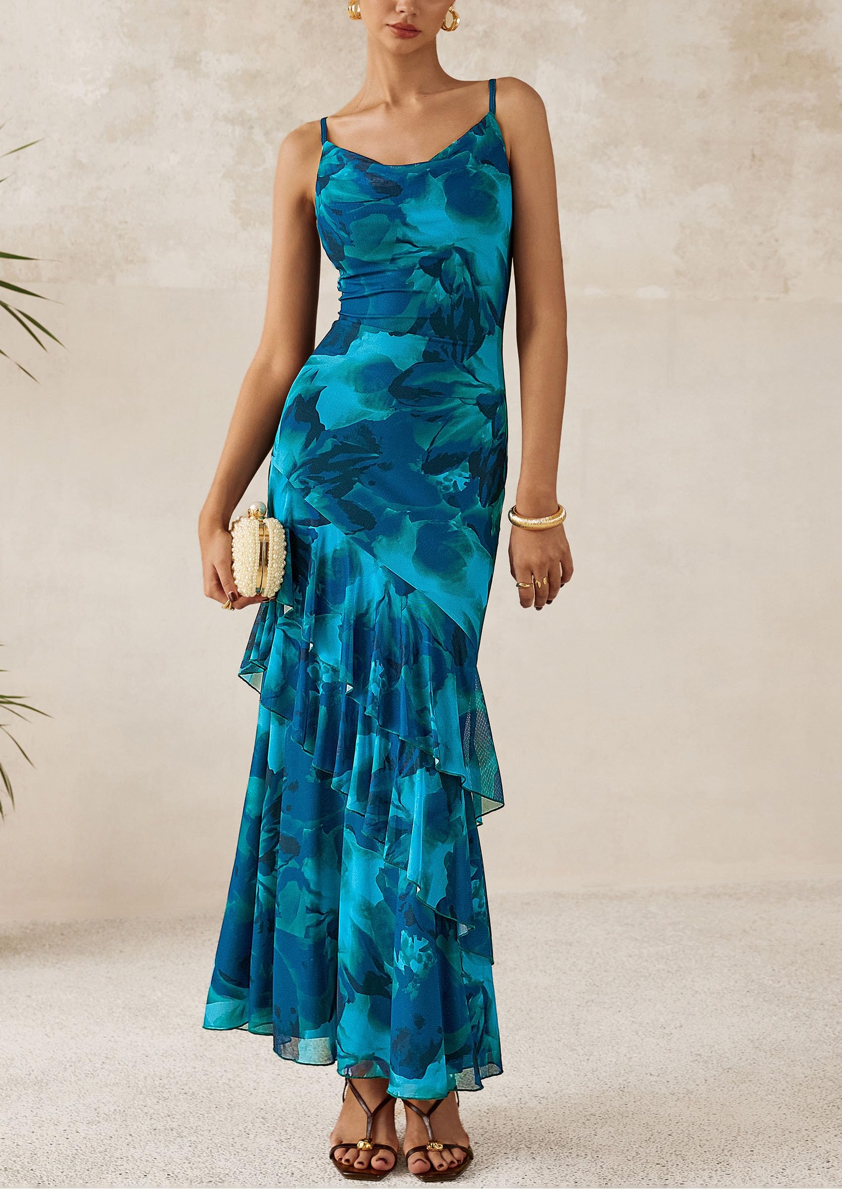 Foto 5 | Vestido Largo Prettygarden 2025 Con Estampado Floral Escalonado De Verano - Venta Internacional.