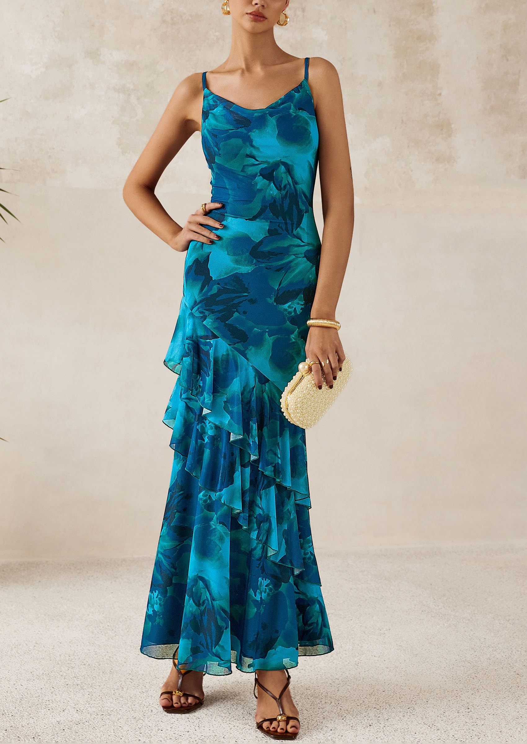 Foto 7 | Vestido Largo Prettygarden 2025 Con Estampado Floral Escalonado De Verano - Venta Internacional.