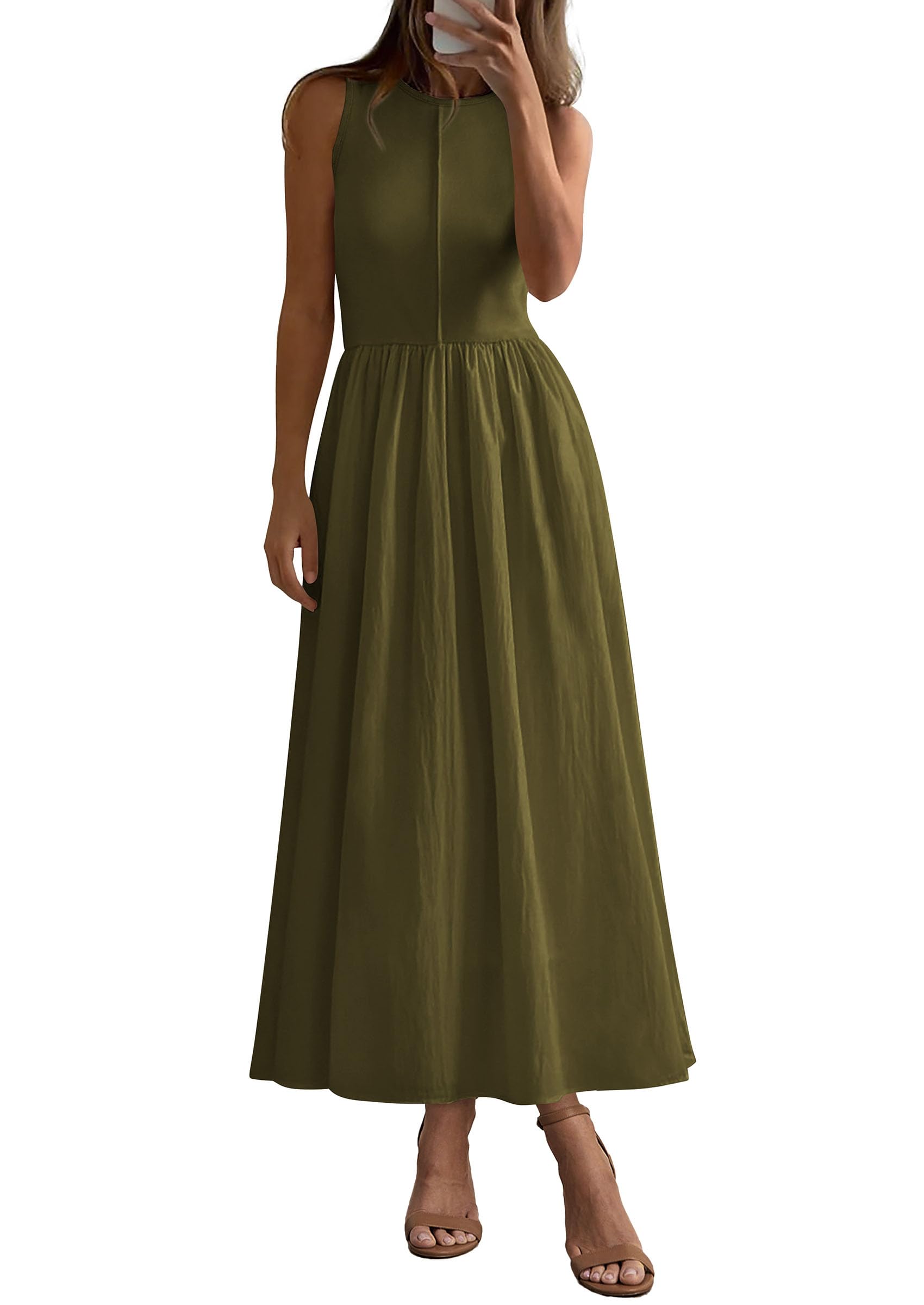 Foto 2 pulgar | Vestido Largo Prettygarden Para Mujer 2025, Verano, Patchwork, Verde Militar - Venta Internacional.