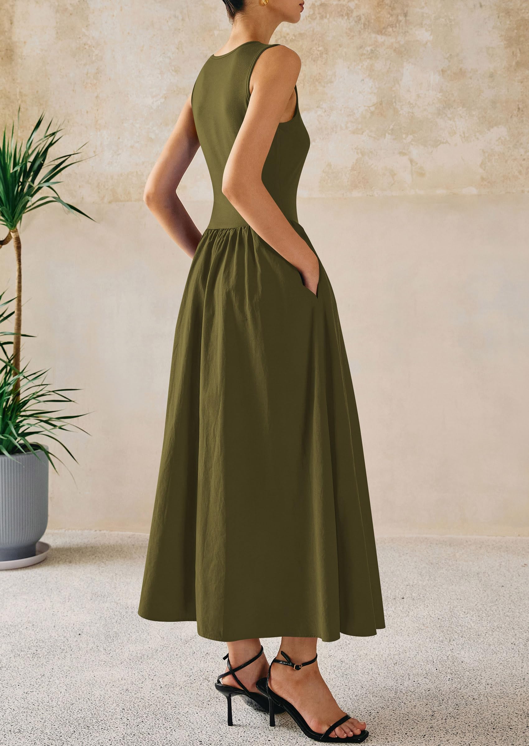 Foto 3 pulgar | Vestido Largo Prettygarden Para Mujer 2025, Verano, Patchwork, Verde Militar - Venta Internacional.