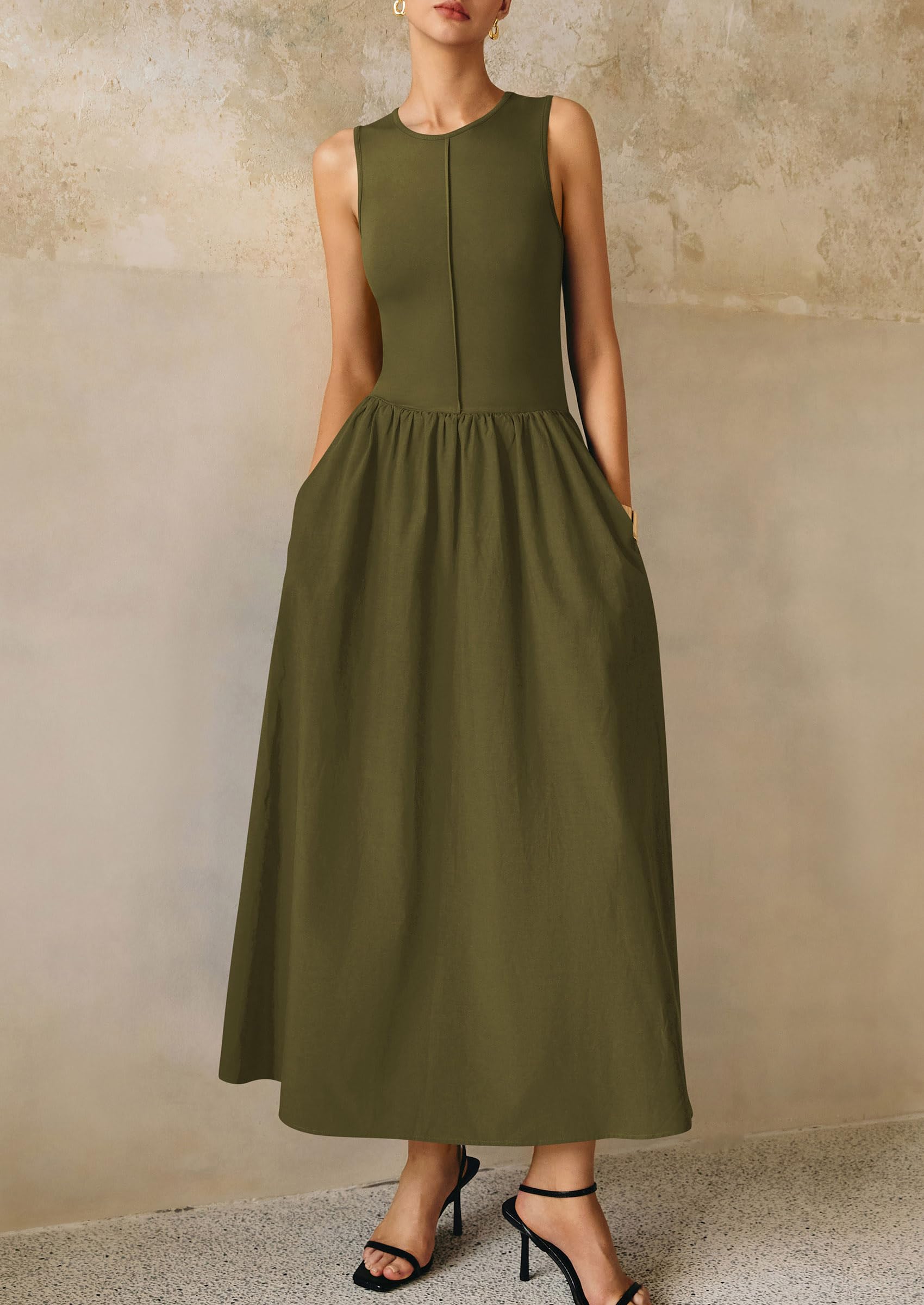 Foto 5 pulgar | Vestido Largo Prettygarden Para Mujer 2025, Verano, Patchwork, Verde Militar - Venta Internacional.