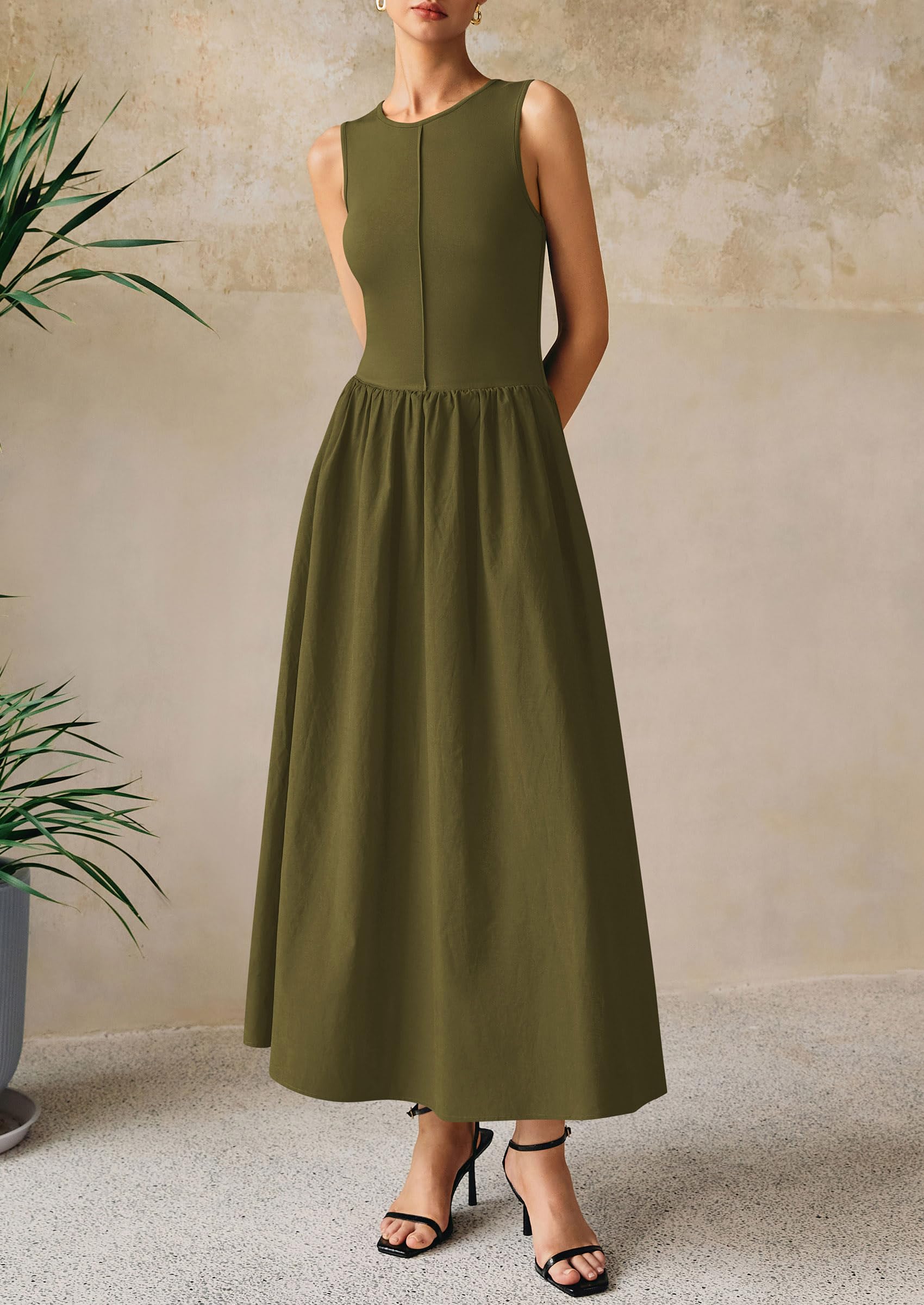 Foto 8 pulgar | Vestido Largo Prettygarden Para Mujer 2025, Verano, Patchwork, Verde Militar - Venta Internacional.