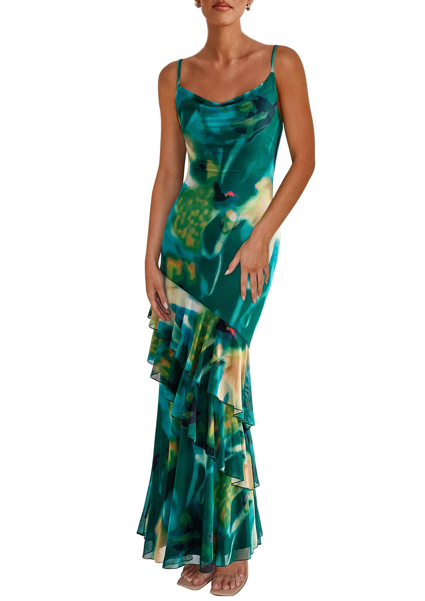 Foto 2 pulgar | Vestido Largo Prettygarden 2025 Con Estampado Floral De Verano Verde Xl - Venta Internacional.