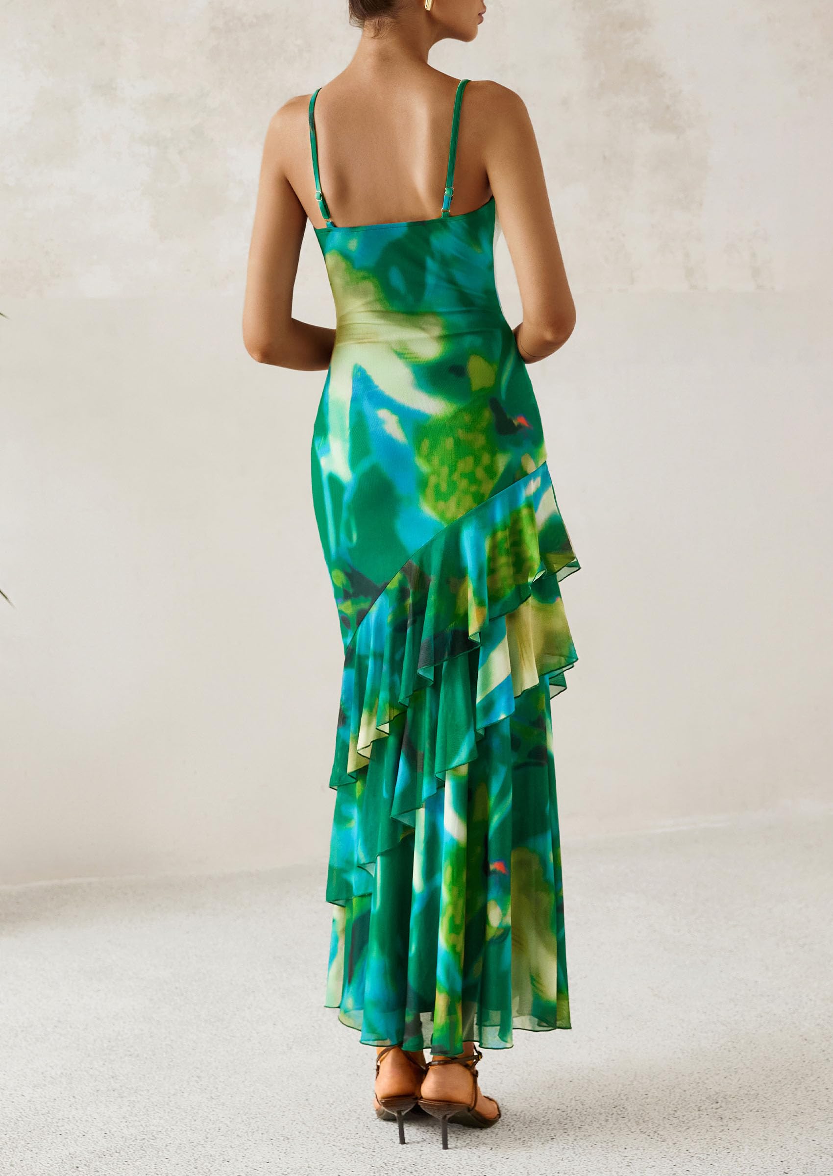 Foto 2 | Vestido Largo Prettygarden 2025 Con Estampado Floral De Verano Verde Xl - Venta Internacional.