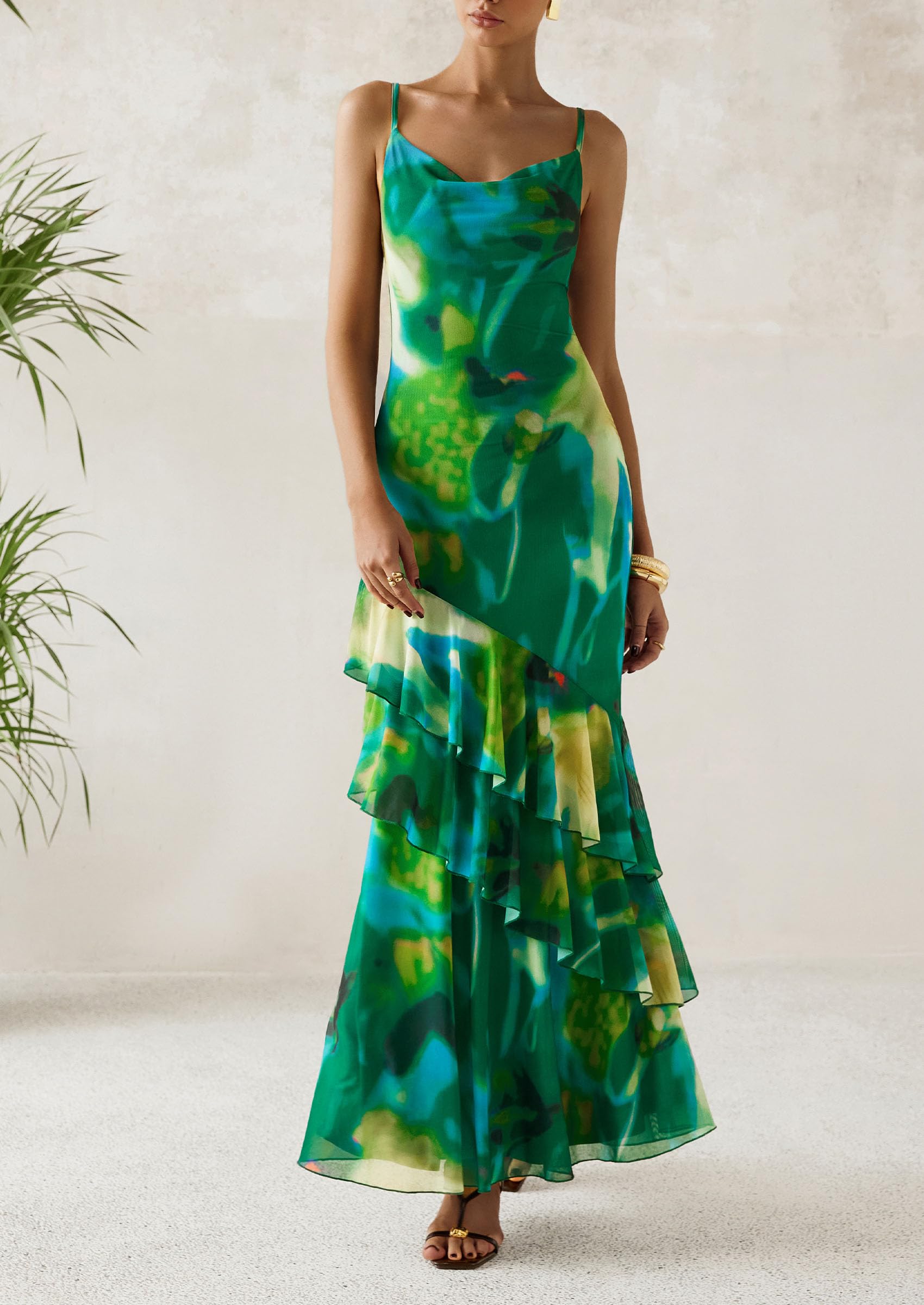 Foto 4 pulgar | Vestido Largo Prettygarden 2025 Con Estampado Floral De Verano Verde Xl - Venta Internacional.