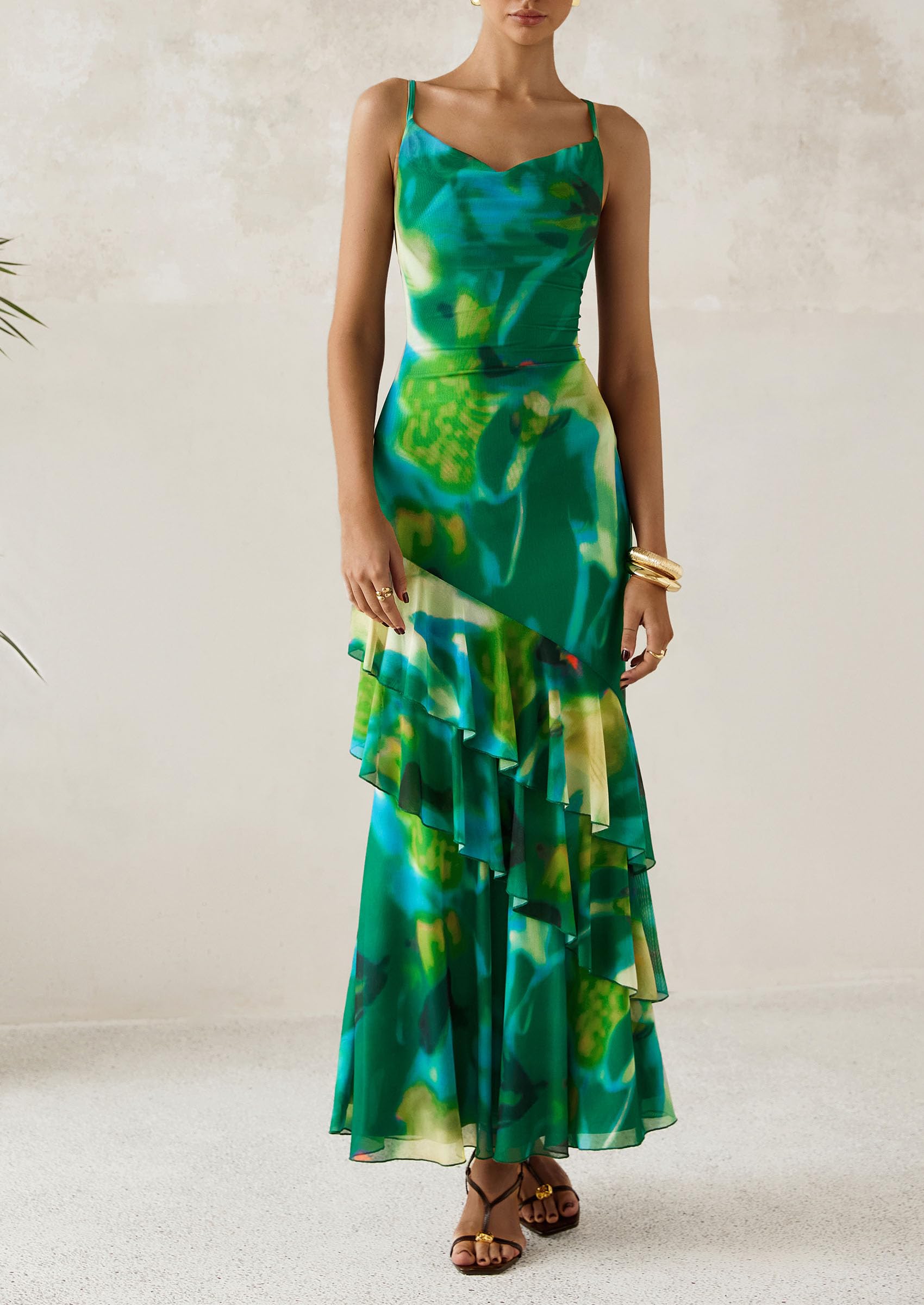 Foto 5 pulgar | Vestido Largo Prettygarden 2025 Con Estampado Floral De Verano Verde Xl - Venta Internacional.