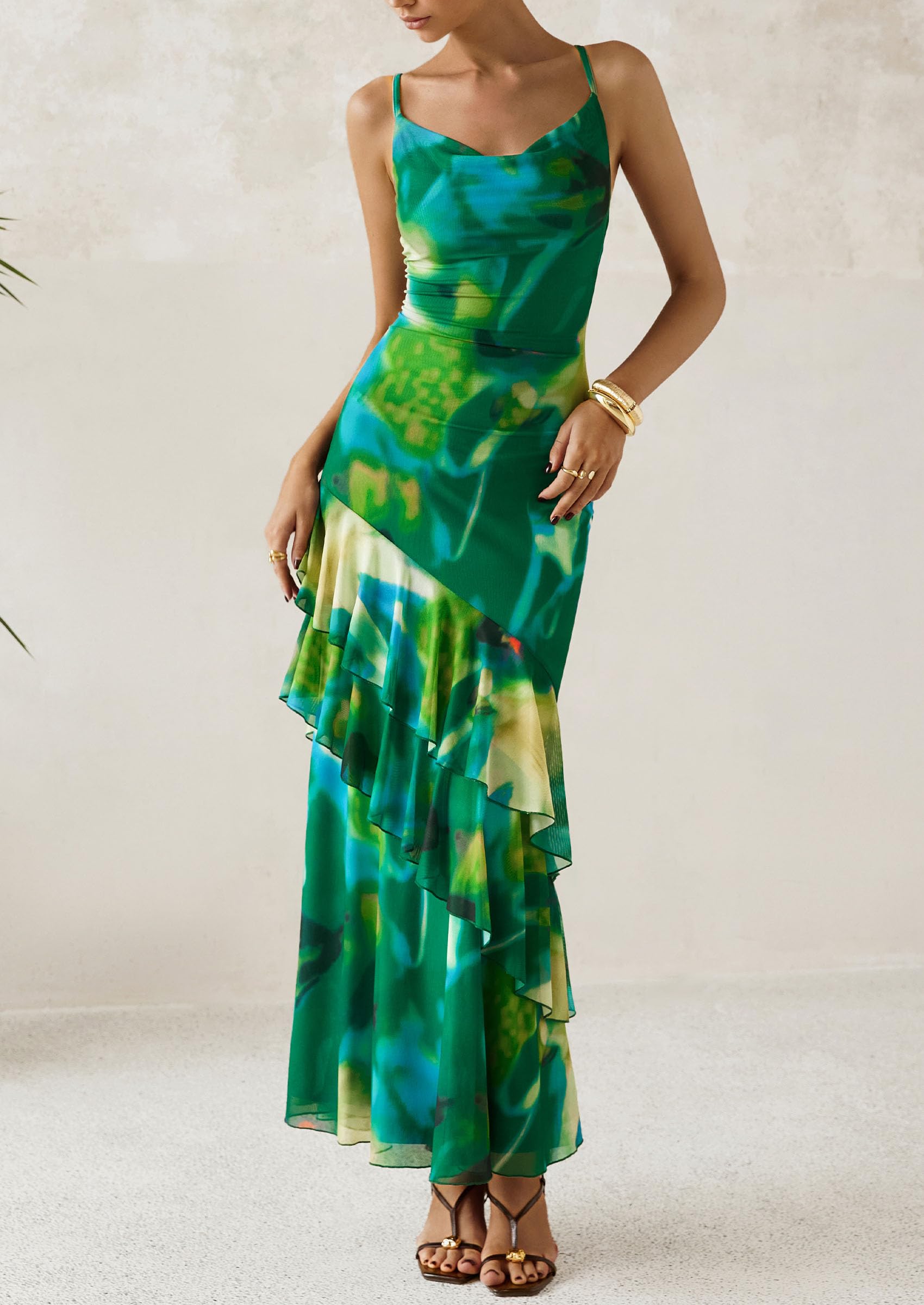 Foto 6 pulgar | Vestido Largo Prettygarden 2025 Con Estampado Floral De Verano Verde Xl - Venta Internacional.