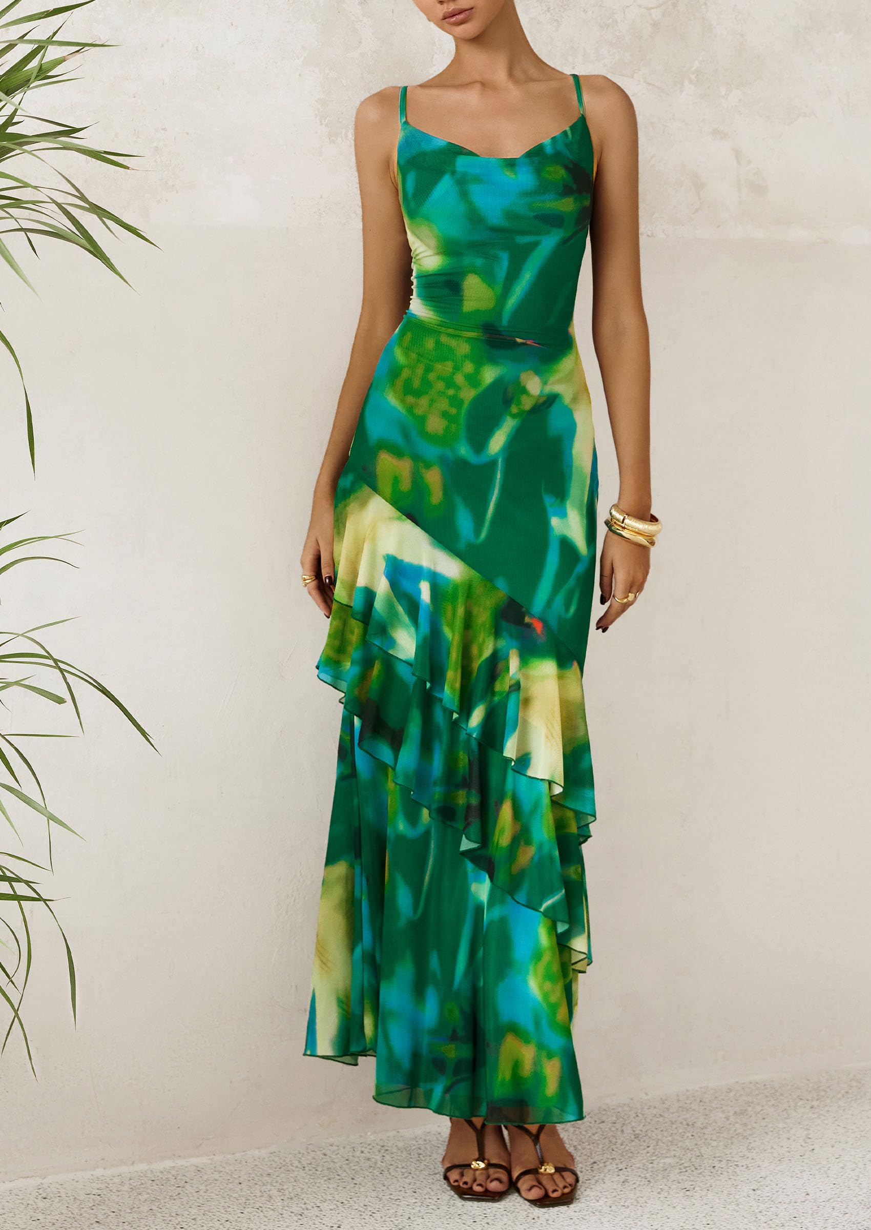 Foto 8 pulgar | Vestido Largo Prettygarden 2025 Con Estampado Floral De Verano Verde Xl - Venta Internacional.