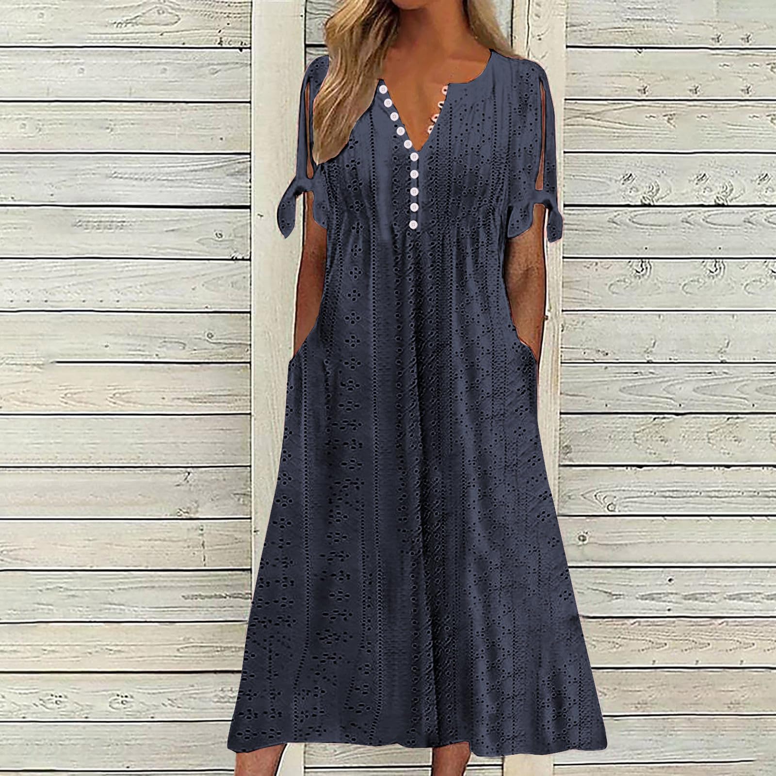 Foto 3 pulgar | Vestido De Verano Genérico Con Hombros Descubiertos Y Cuello En V Para Mujer - Venta Internacional.