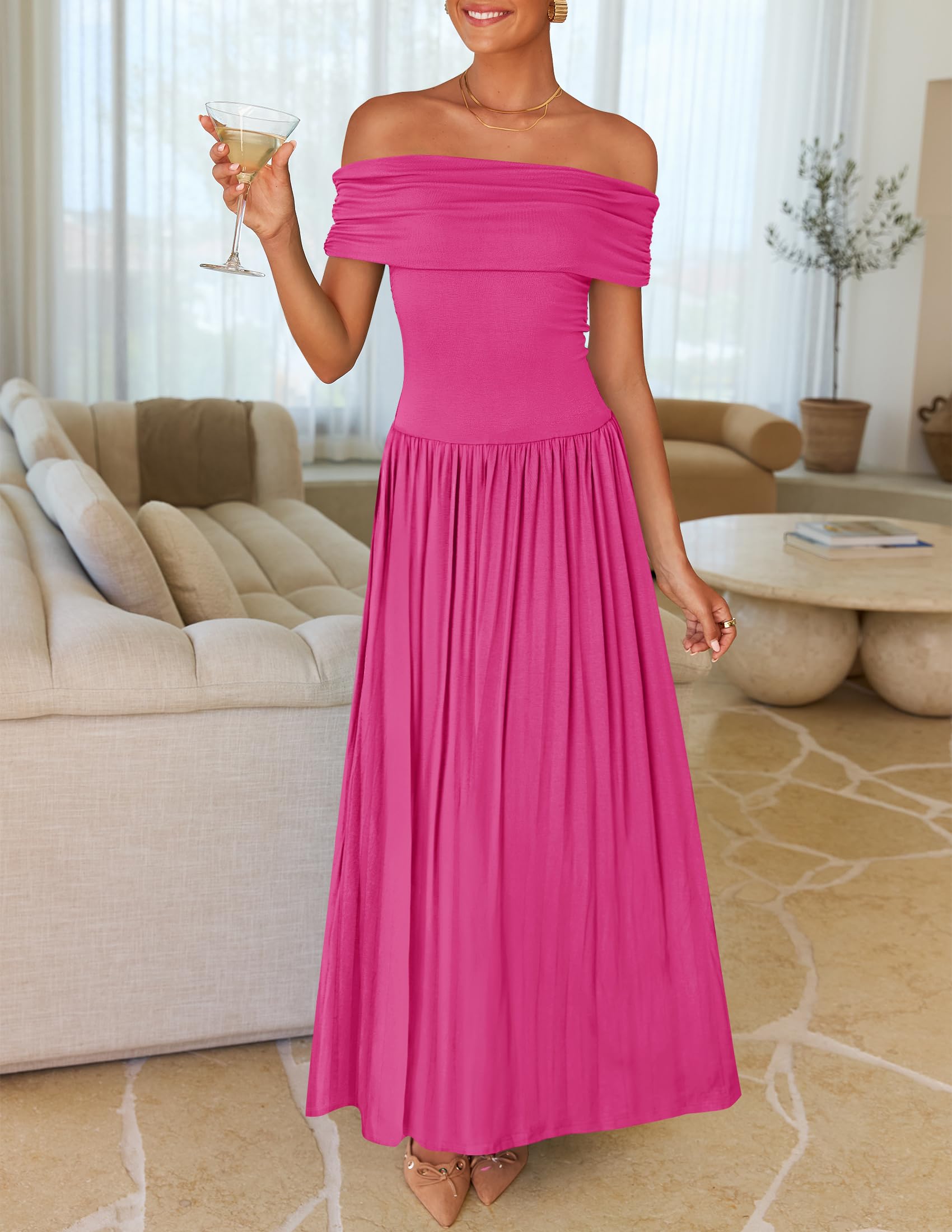 Foto 3 pulgar | Vestido Largo Zesica 2025 De Verano Con Hombros Descubiertos Para Mujer - Venta Internacional.