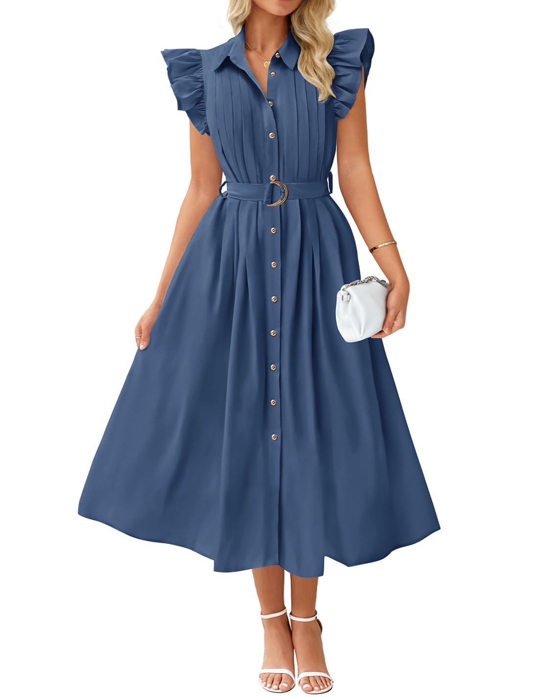 Vestido Zesica 2025 Para Verano, Bohemio, Con Botones, Cuello En V, Cuello En V, Azul Marino, Mujer - Venta Internacio