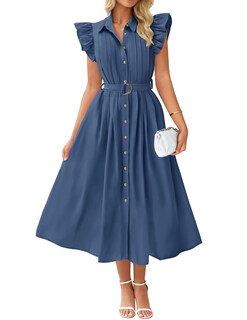 Foto 1 | Vestido Zesica 2025 Para Verano, Bohemio, Con Botones, Cuello En V, Cuello En V, Azul Marino, Mujer - Venta Internacio