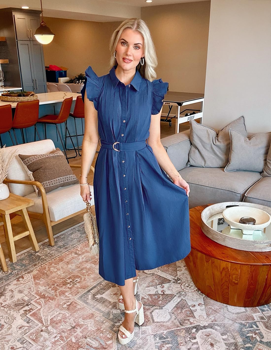 Foto 7 pulgar | Vestido Zesica 2025 Para Verano, Bohemio, Con Botones, Cuello En V, Cuello En V, Azul Marino, Mujer - Venta Internacio