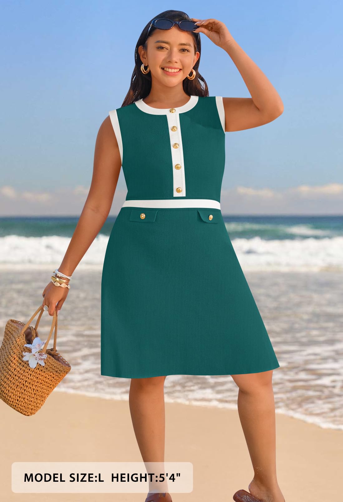 Foto 7 | Vestido Merokeety Para Mujer, Formal, De Trabajo, Mini, Verde Azulado, Talla S - Venta Internacional.