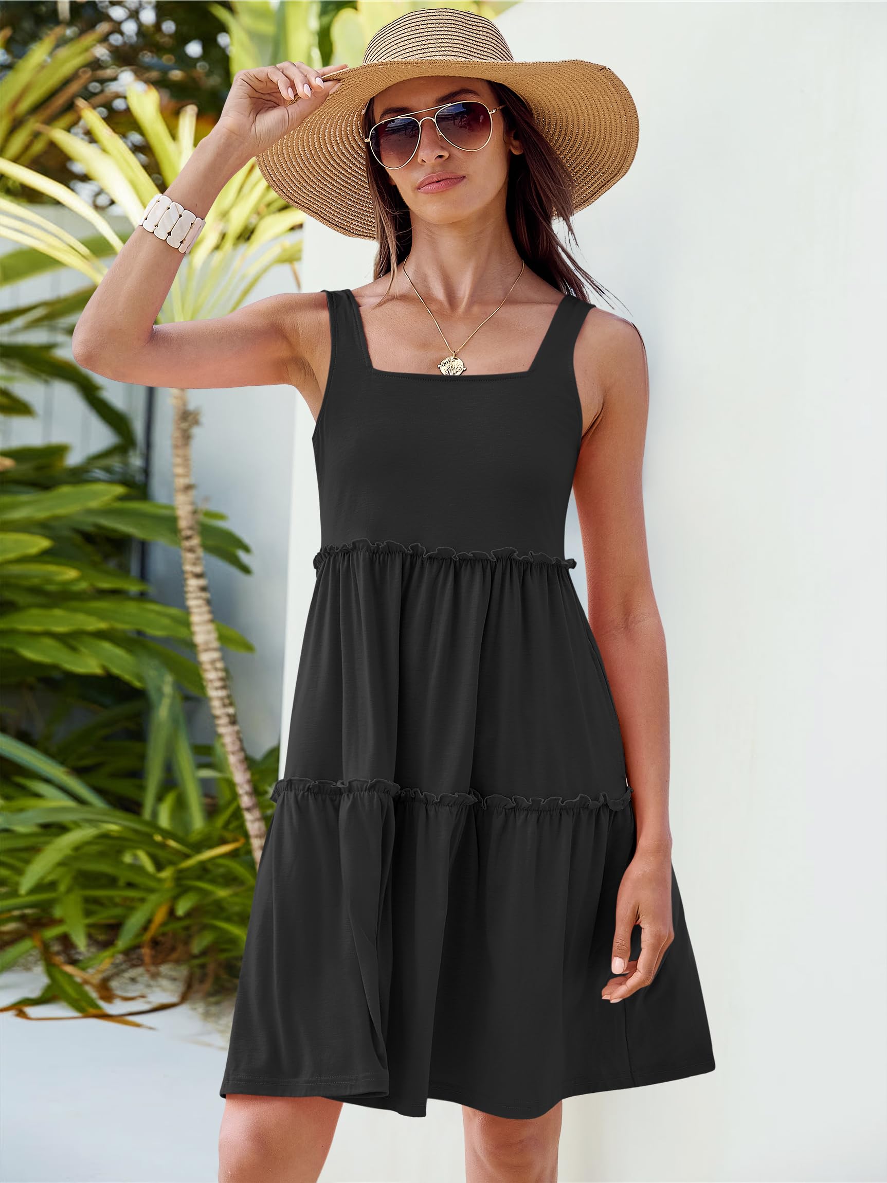 Foto 3 pulgar | Vestido Caracilia, Casual, De Verano, Cuello Cuadrado, Playa, Negro - Venta Internacional.