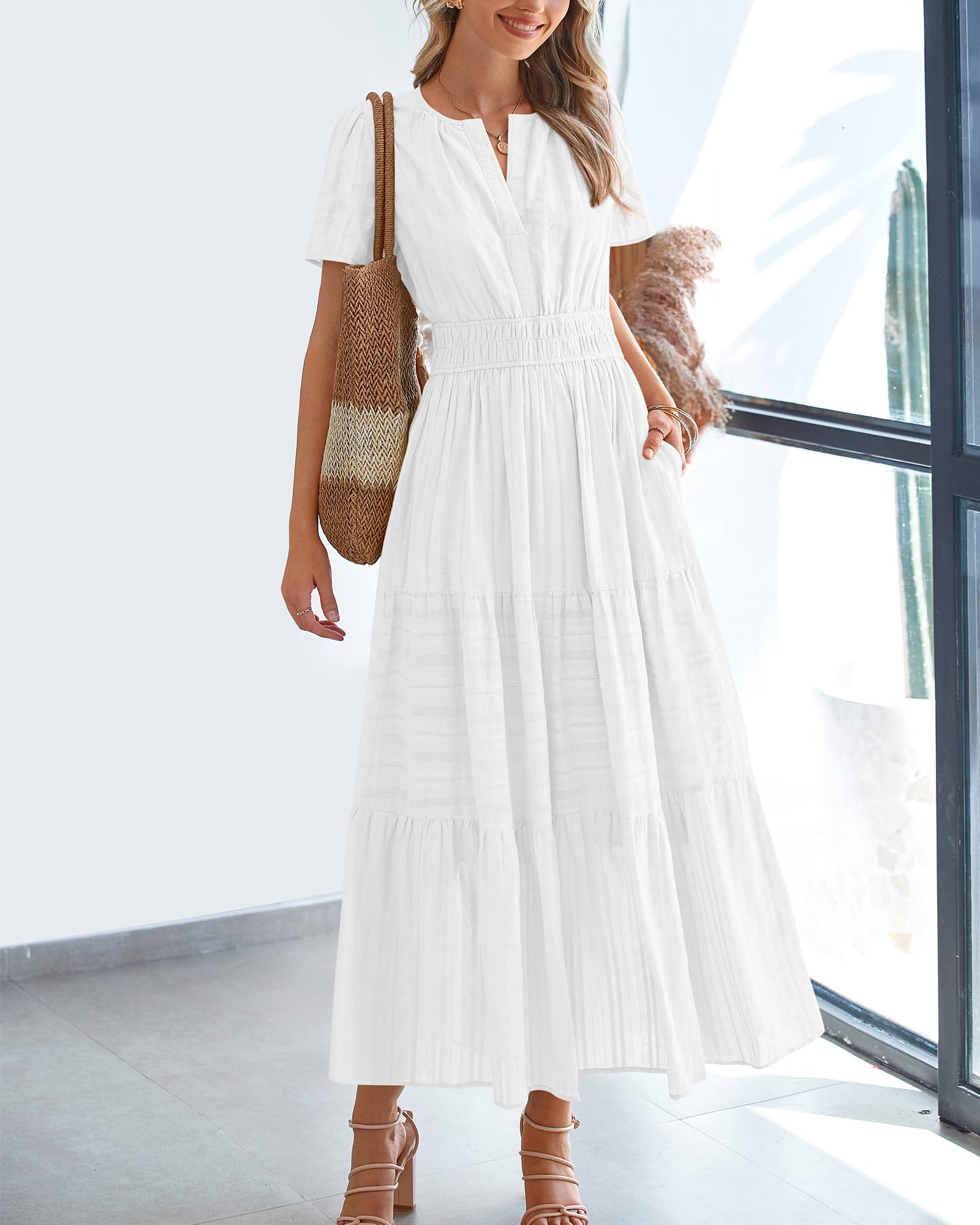 Foto 3 pulgar | Vestido Casual Btfbm Para Mujer, Verano 2025, Cuello En V Y Cintura Elástica - Venta Internacional.