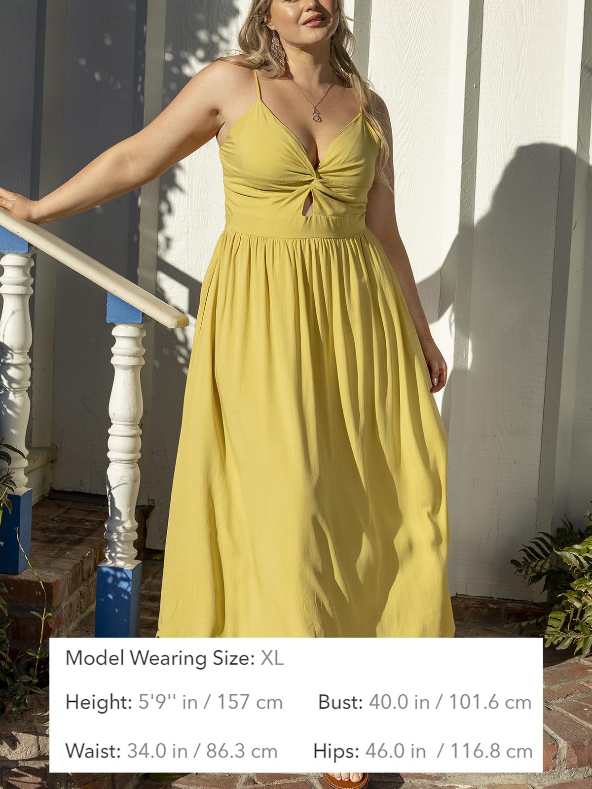 Foto 4 | Vestido Largo Cupshe Con Cuello En V Torcido Sin Mangas Y Recorte Amarillo - Venta Internacional.
