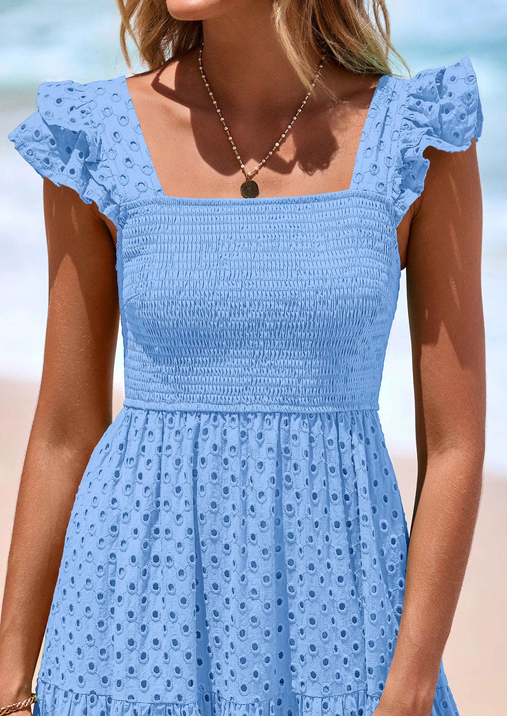 Foto 6 pulgar | Vestido Largo Prettygarden Para Mujer, Cuello Cuadrado, Verano, Azul Claro - Venta Internacional.