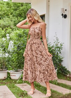 Foto 5 | Vestido Largo Grace Karin Con Estampado Floral Café Para Mujer, Talla M - Venta Internacional.