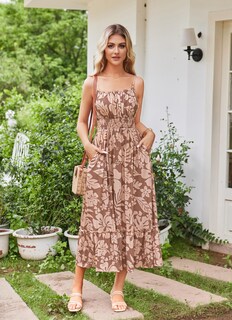 Foto 6 | Vestido Largo Grace Karin Con Estampado Floral Café Para Mujer, Talla M - Venta Internacional.